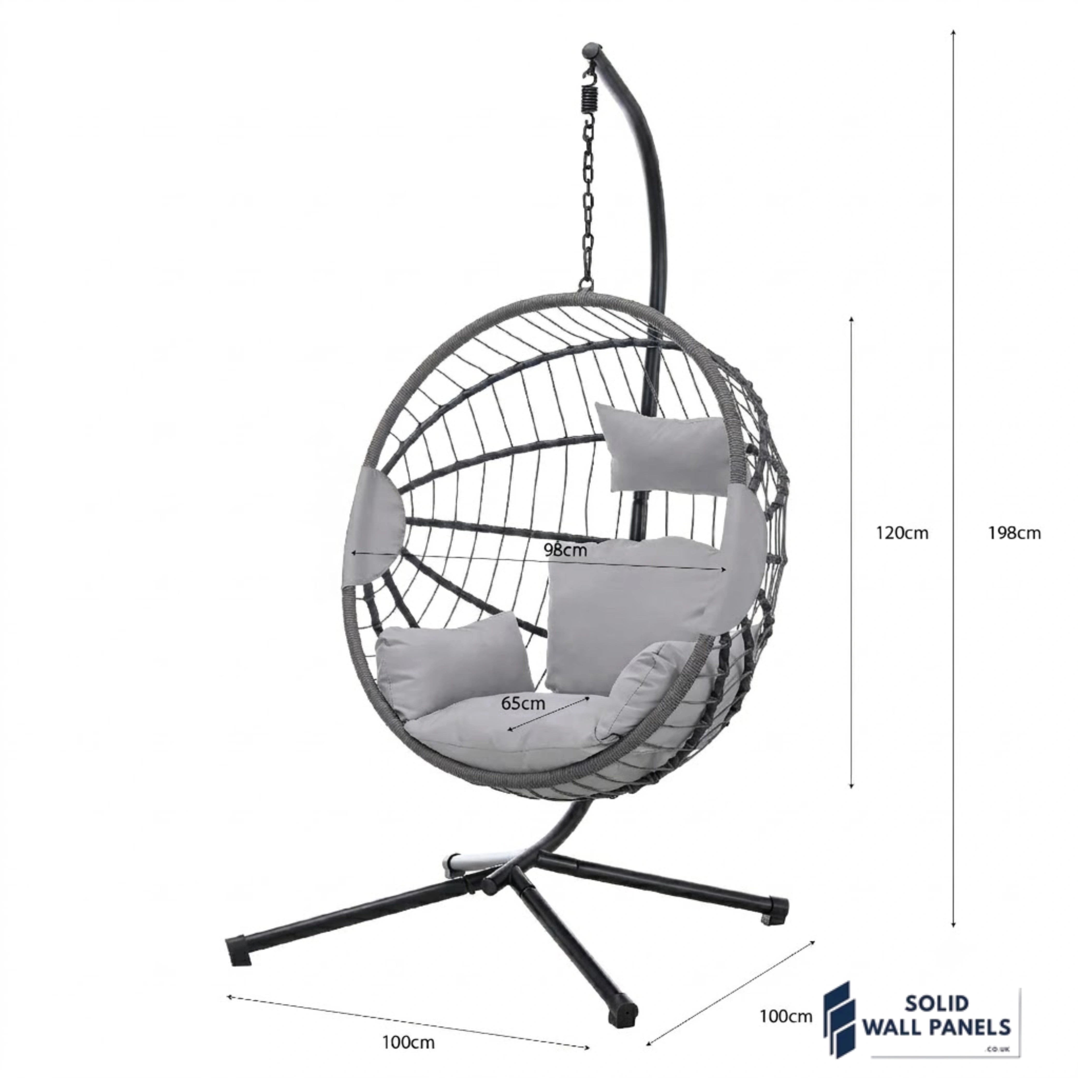 Hanging Egg Chair with Foldable Design & Luxury Cushions – Light Grey PE Rattan