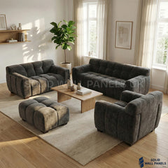 Harlem Sofa Range – Cocoa Chocolate Velvet | 3 Seater, 2 Seater, Armchair & Stool | Luxury Modern Sofa Set
