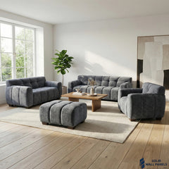Harlem Sofa Range – Steel Velvet Fabric | 3 Seater, 2 Seater, Chair & Stool | Modern Luxury Design