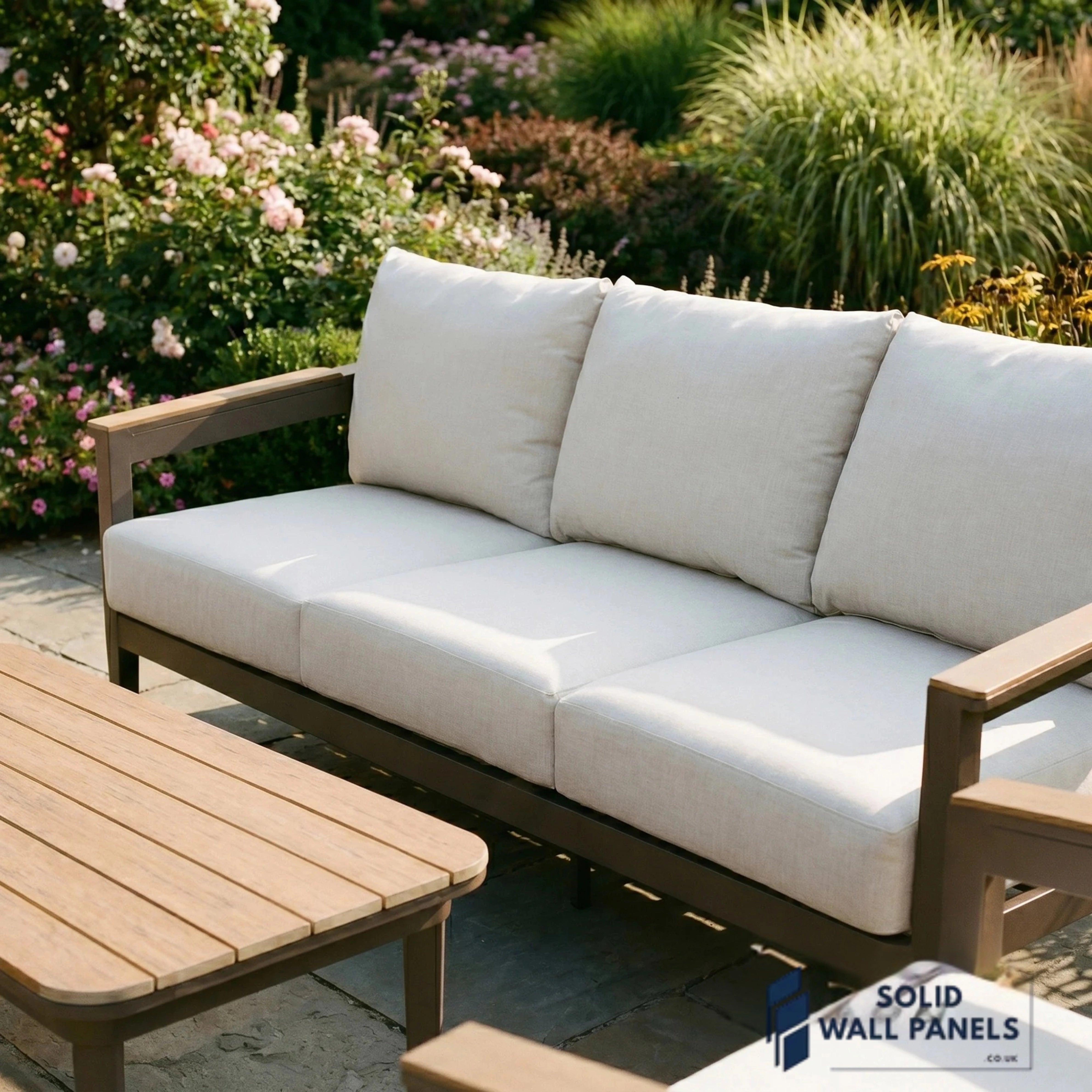 Hemera 5-Seater Lounge Set – Truffle Aluminium Garden Sofa Set with PS Wood Coffee Table