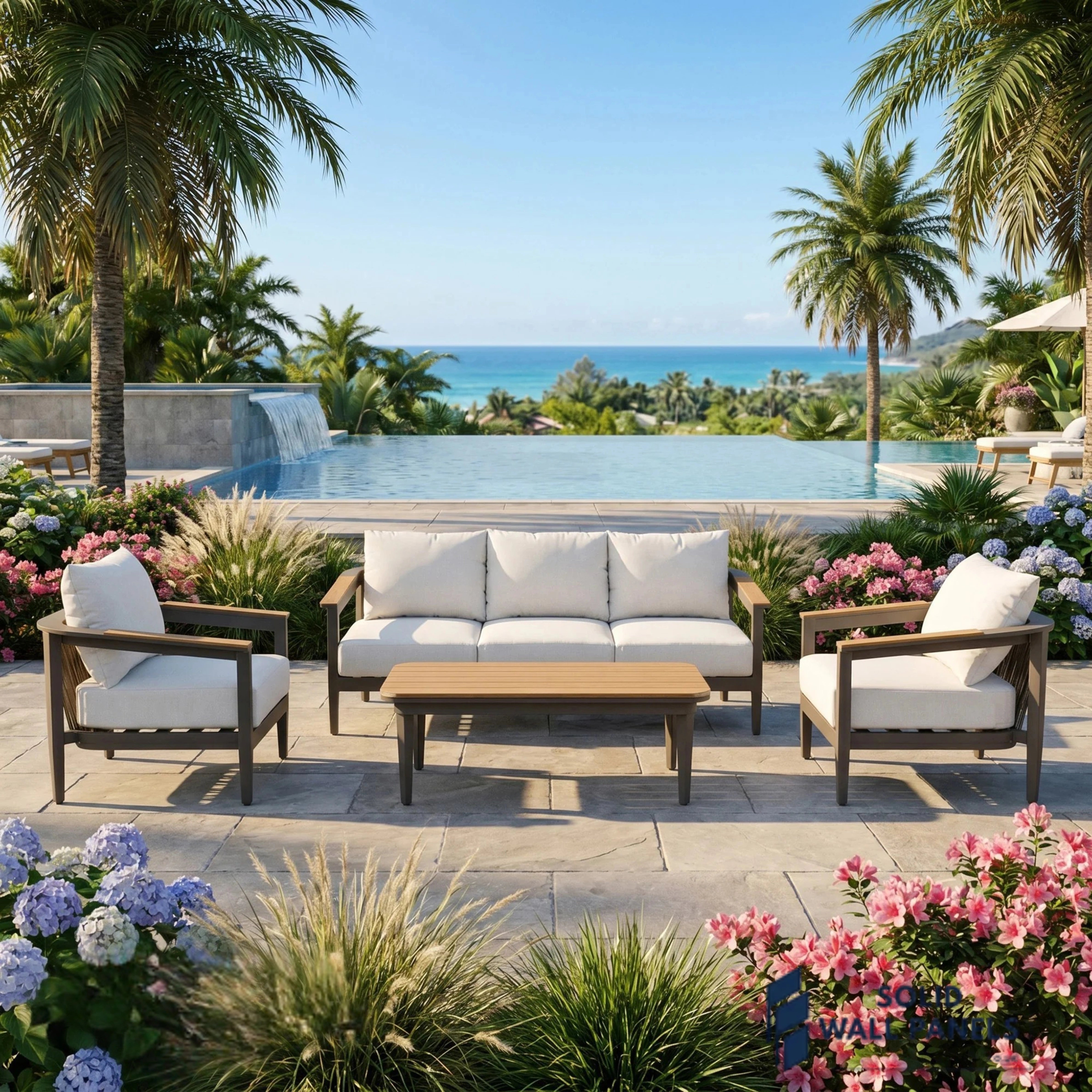 Hemera 5-Seater Lounge Set – Truffle Aluminium Garden Sofa Set with PS Wood Coffee Table