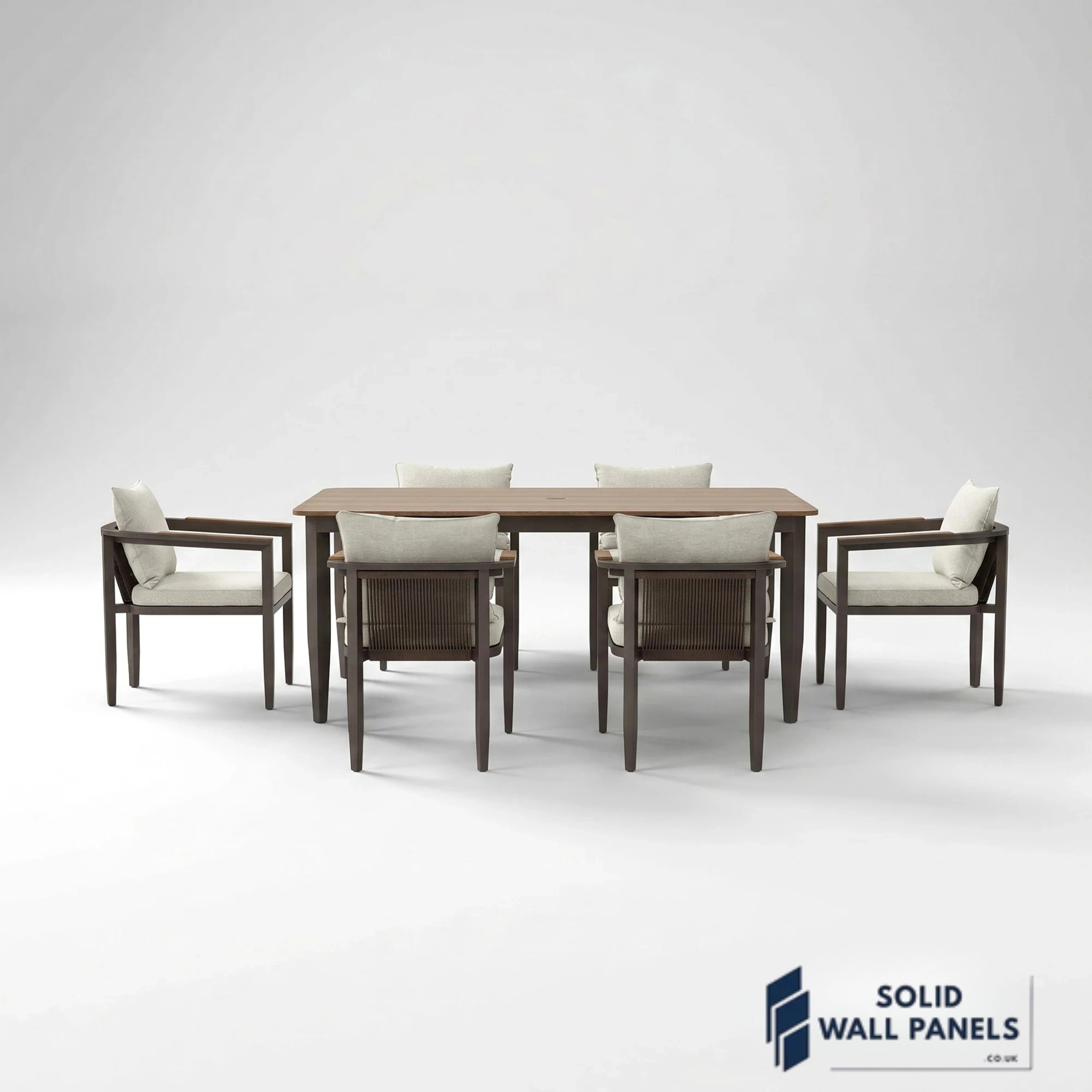 Hemera 6-Seater Luxury Dining Set – Truffle Aluminium Garden Dining Set with PS Wood Table