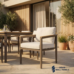 Hemera 6-Seater Luxury Dining Set – Truffle Aluminium Garden Dining Set with PS Wood Table