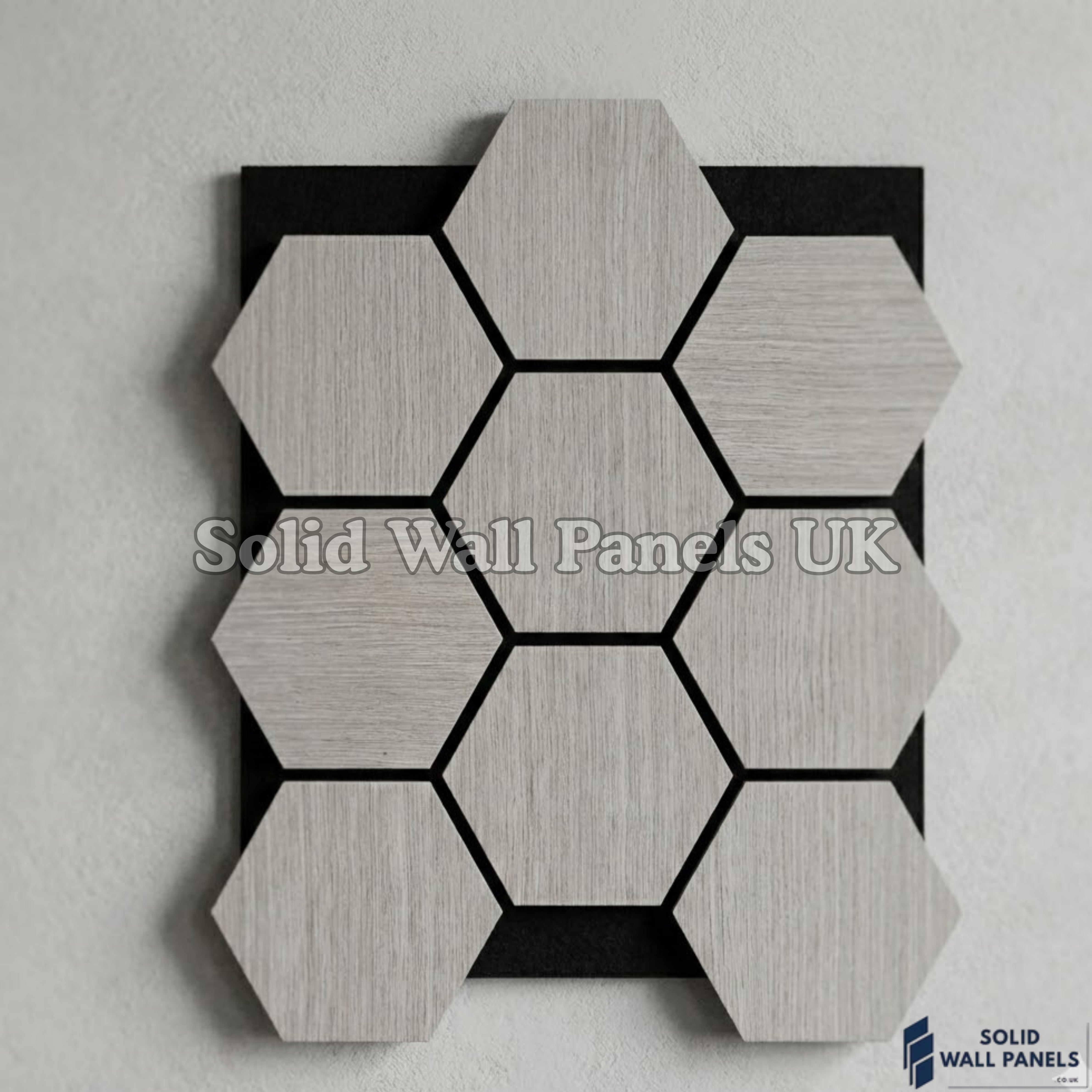 Hexagon Acoustic Wall Panels - Ash Grey (Set of 4) | Soundproof Wood Panels | Solid Wall Panels UK