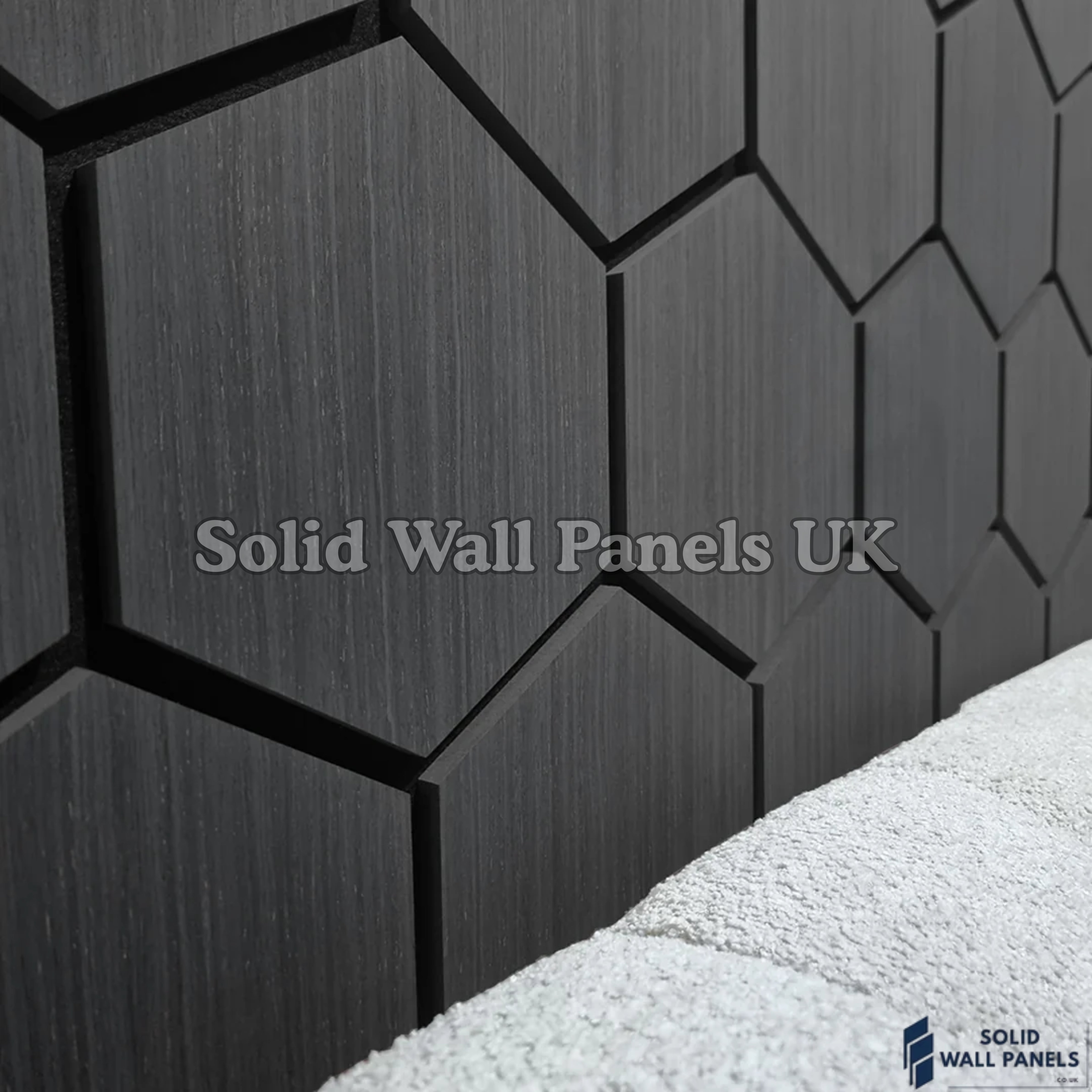 Hexagon Acoustic Wall Panels - Charcoal Black (Set of 4) | Soundproof Wood Panels | Solid Wall Panels UK