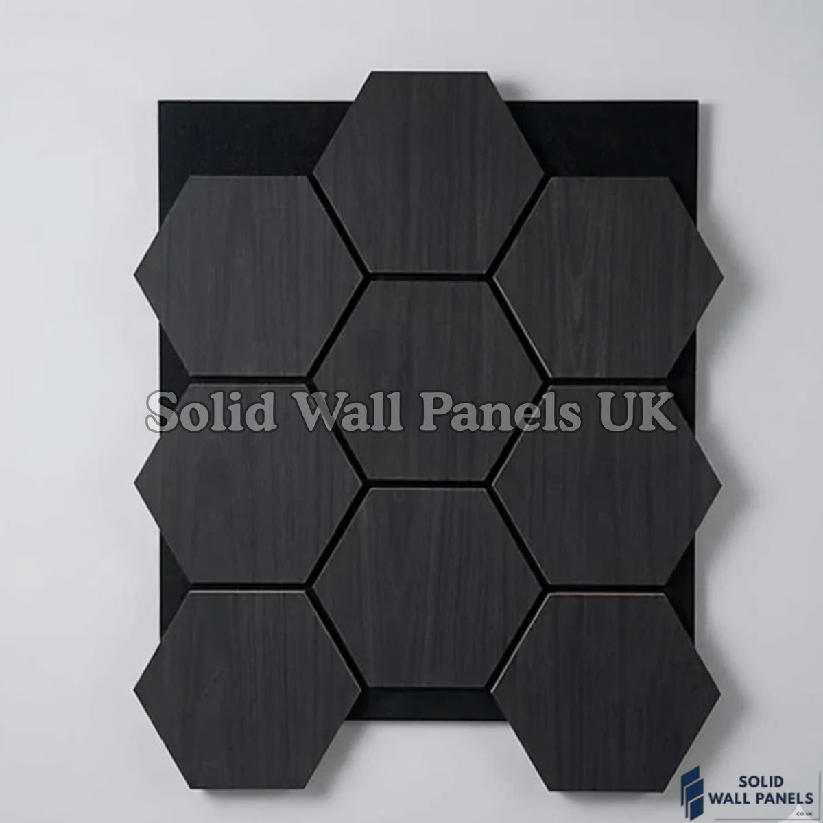 Hexagon Acoustic Wall Panels - Charcoal Black (Set of 4) | Soundproof Wood Panels | Solid Wall Panels UK