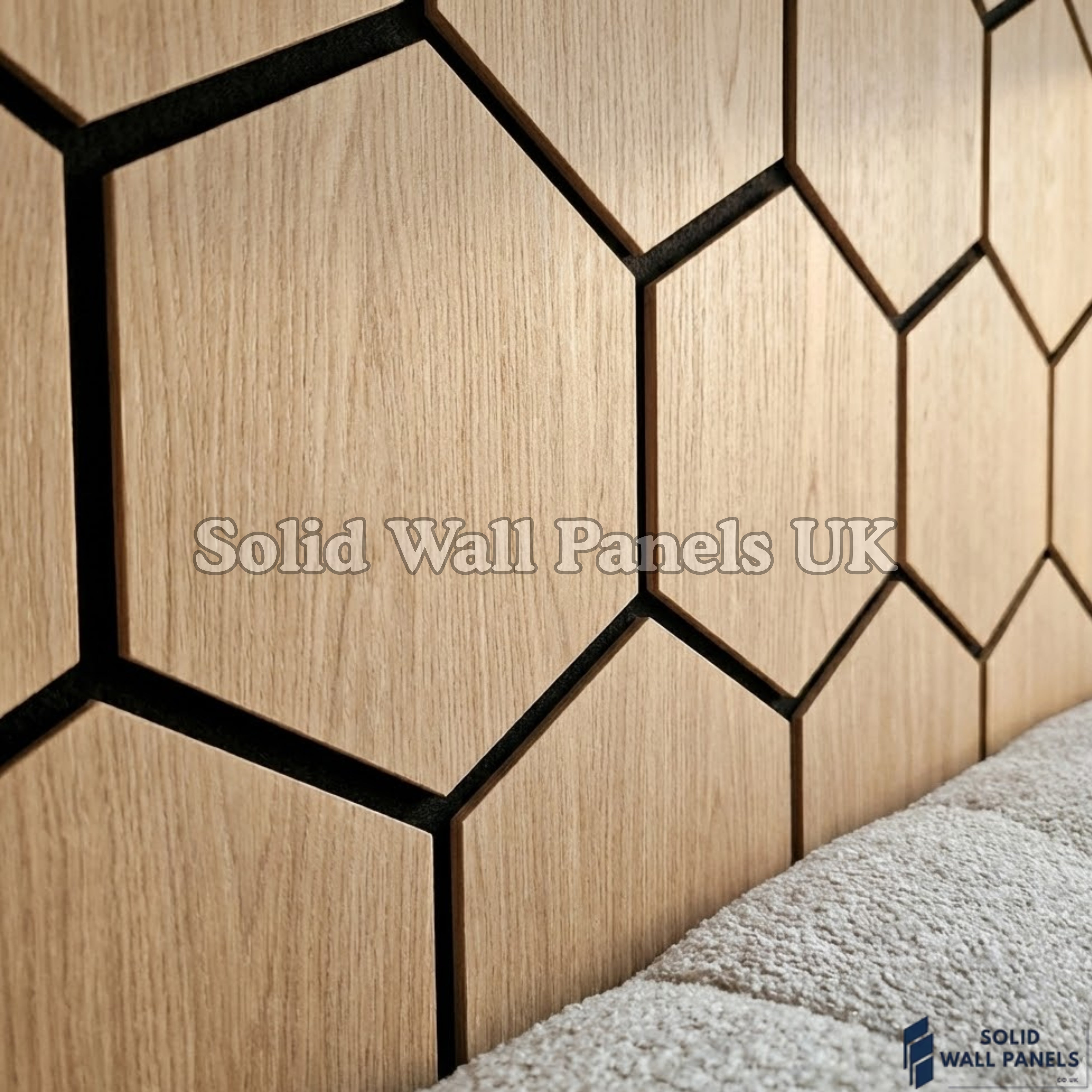 Hexagon Acoustic Wall Panels - Light Oak (Set of 4) | Soundproof Wood Panels | Solid Wall Panels UK