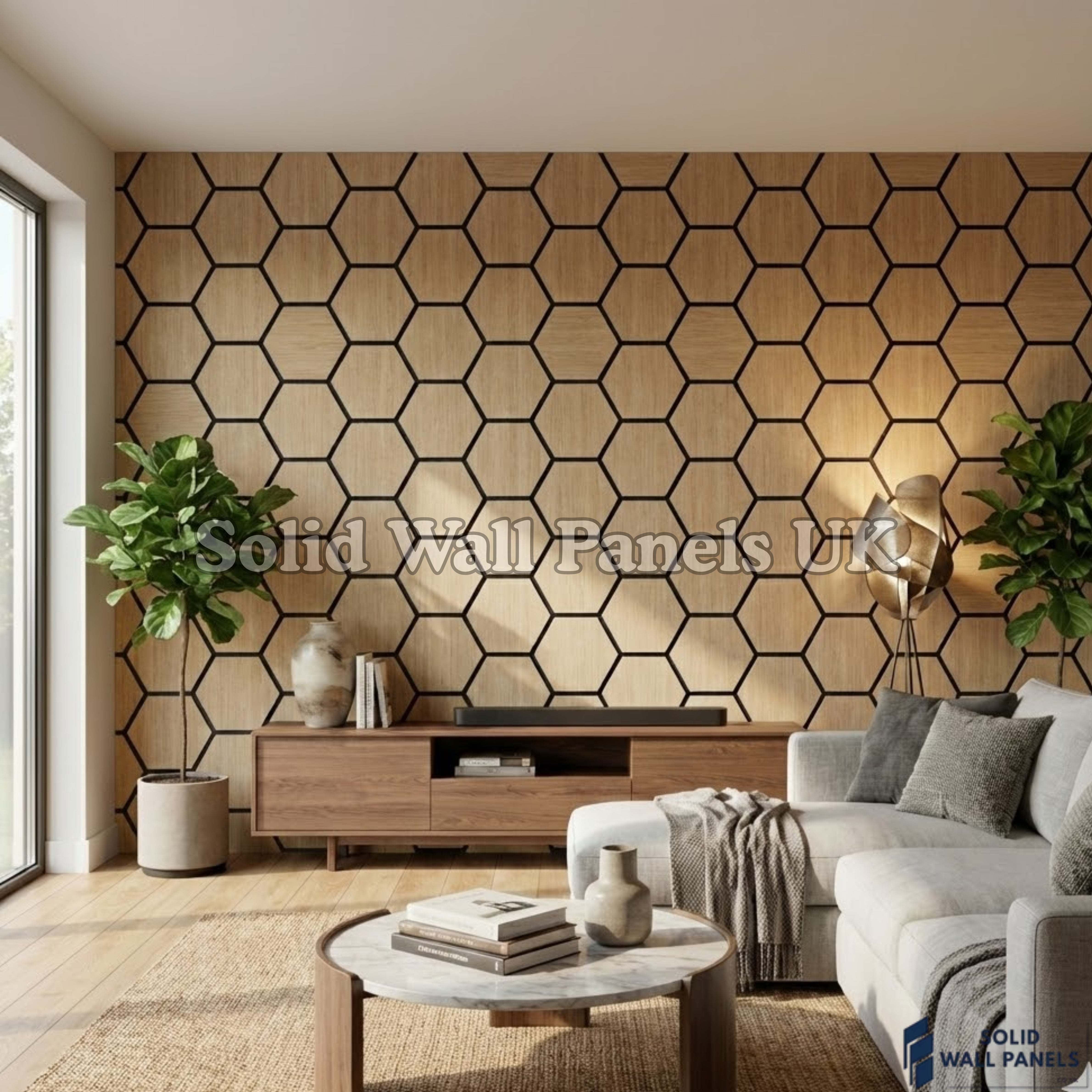 Hexagon Acoustic Wall Panels - Light Oak (Set of 4) | Soundproof Wood Panels | Solid Wall Panels UK