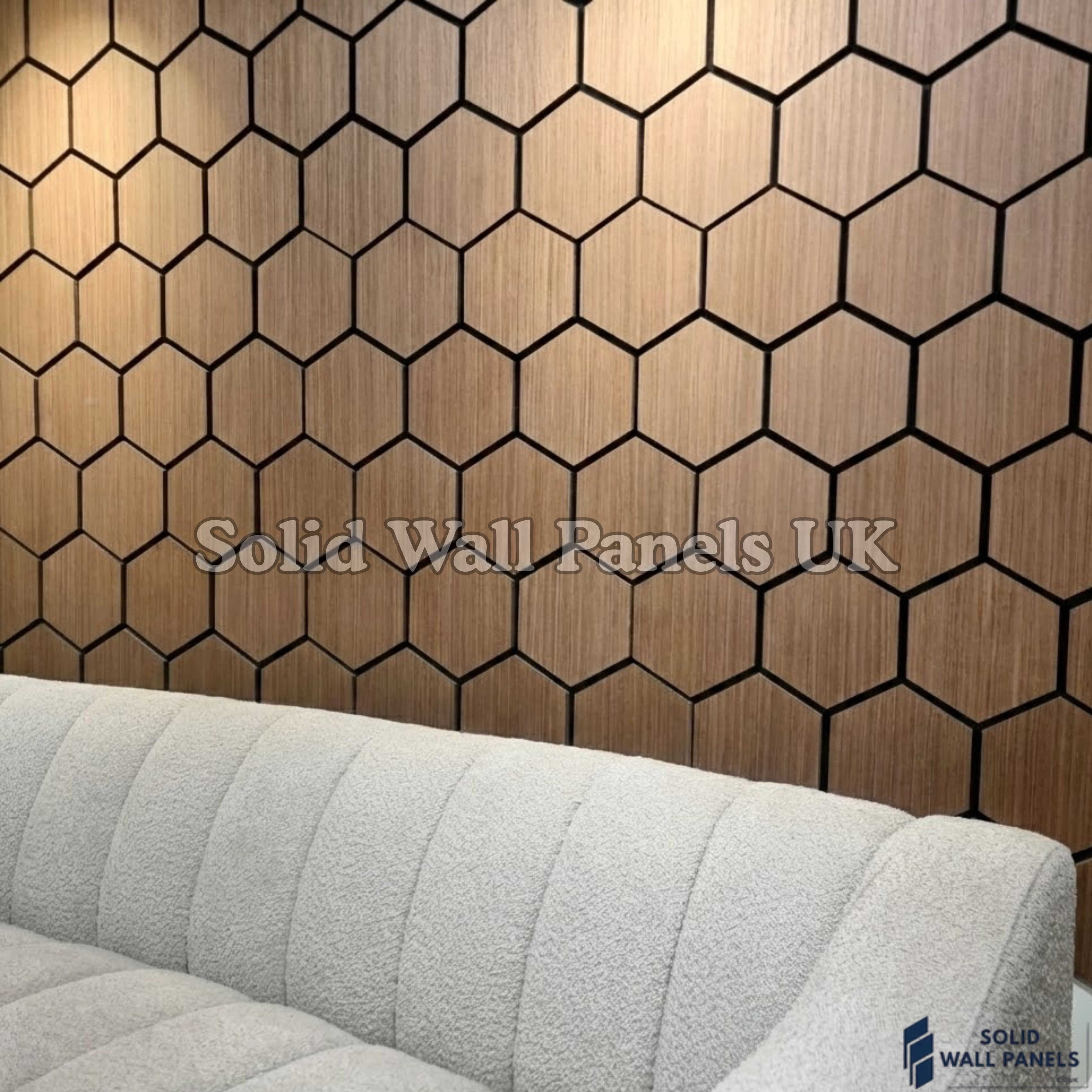 Hexagon Acoustic Wall Panels - Walnut (Set of 4) | Soundproof Wood Panels | Solid Wall Panels UK