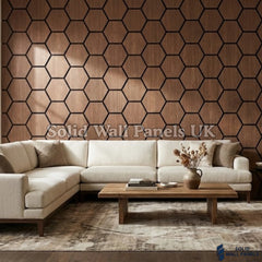 Hexagon Acoustic Wall Panels - Walnut (Set of 4) | Soundproof Wood Panels | Solid Wall Panels UK