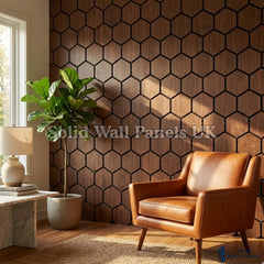 Hexagon Acoustic Wall Panels - Walnut (Set of 4) | Soundproof Wood Panels | Solid Wall Panels UK