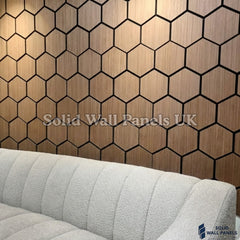Hexagon Acoustic Wall Panels - Walnut (Set of 4) | Soundproof Wood Panels | Solid Wall Panels UK