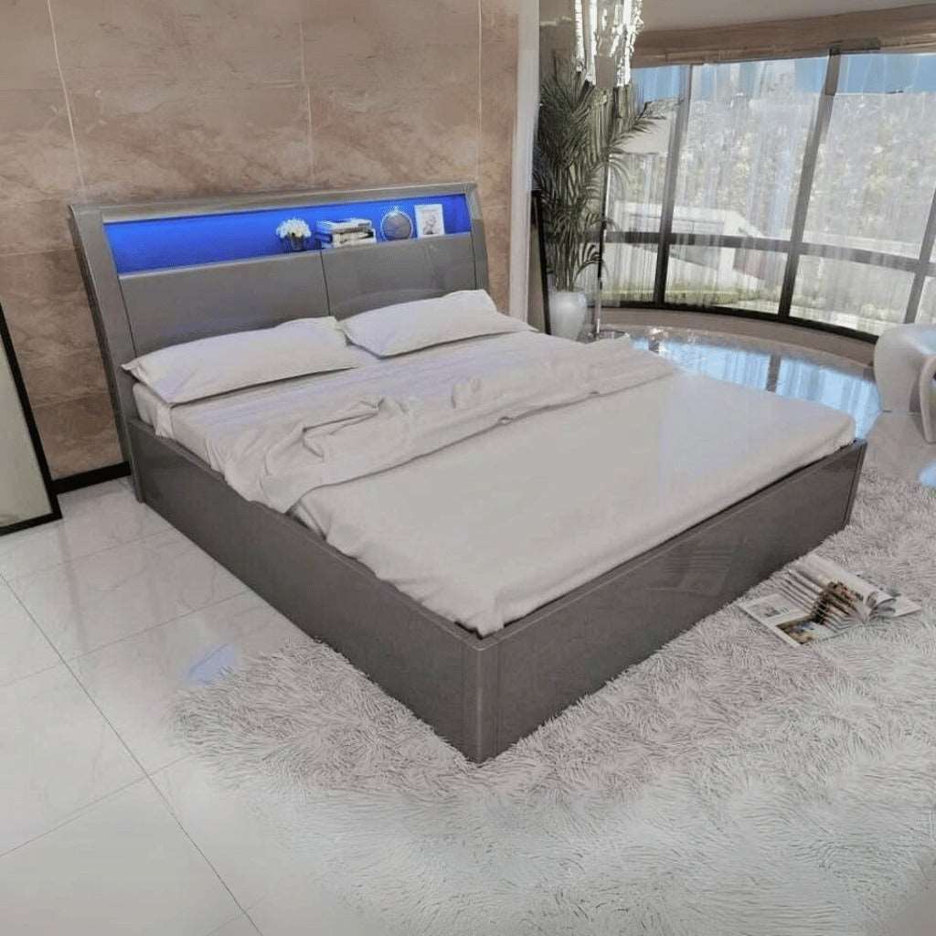 High Gloss Rugby Bed with LED Lights – Modern Storage & Fast UK Delivery