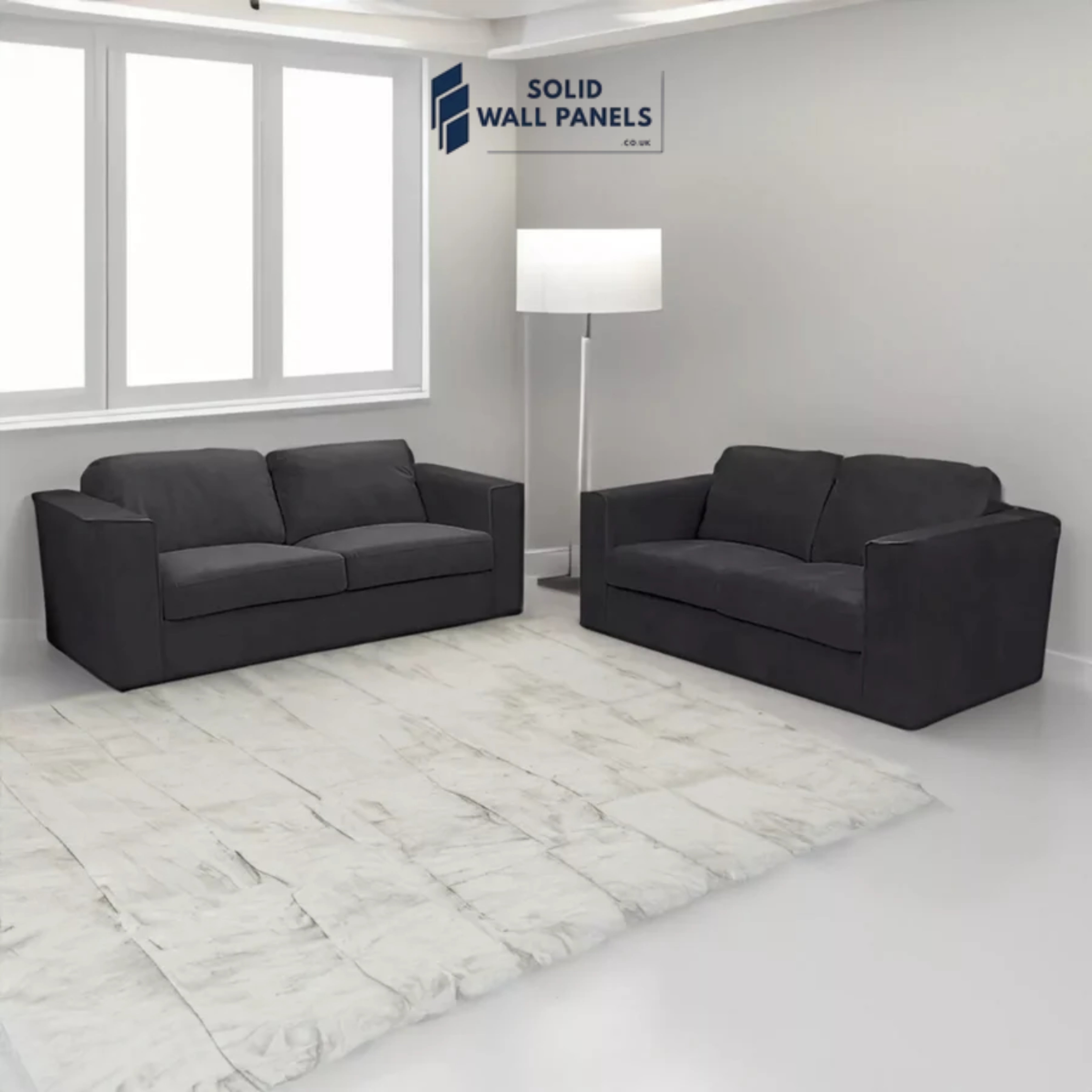 Hudson 3 + 2 Seater Sofa – Fixed Back Cushions | Modern Steel Grey & Ebony Black