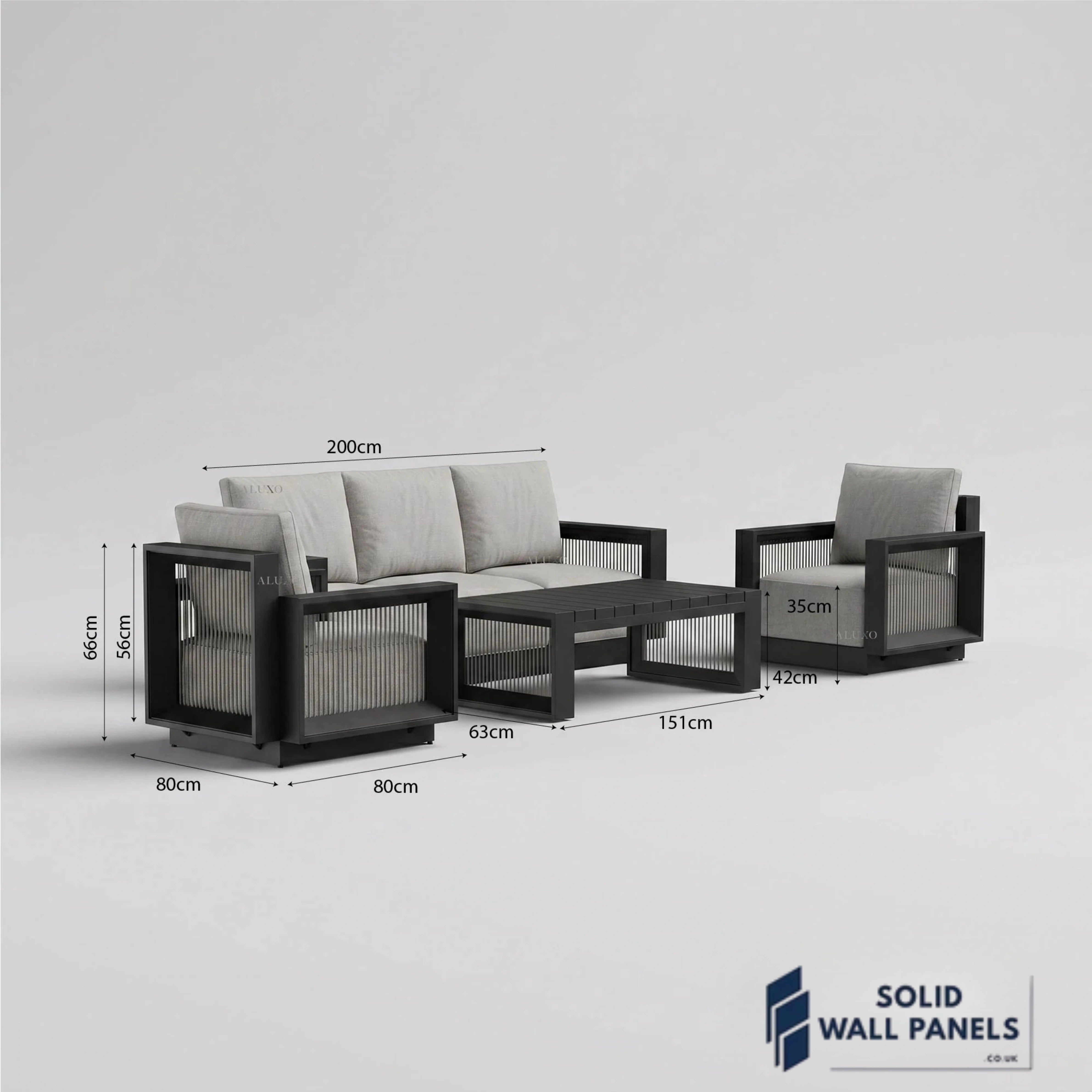 Ikos 5-Seater Lounge Set – Onyx Architectural Aluminium Garden Sofa Set with Table