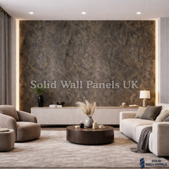Kitchen & Bathroom PVC Wall Panels – Black & Gold Marble Effect (60 × 240 cm) | Solid Wall Panels UK