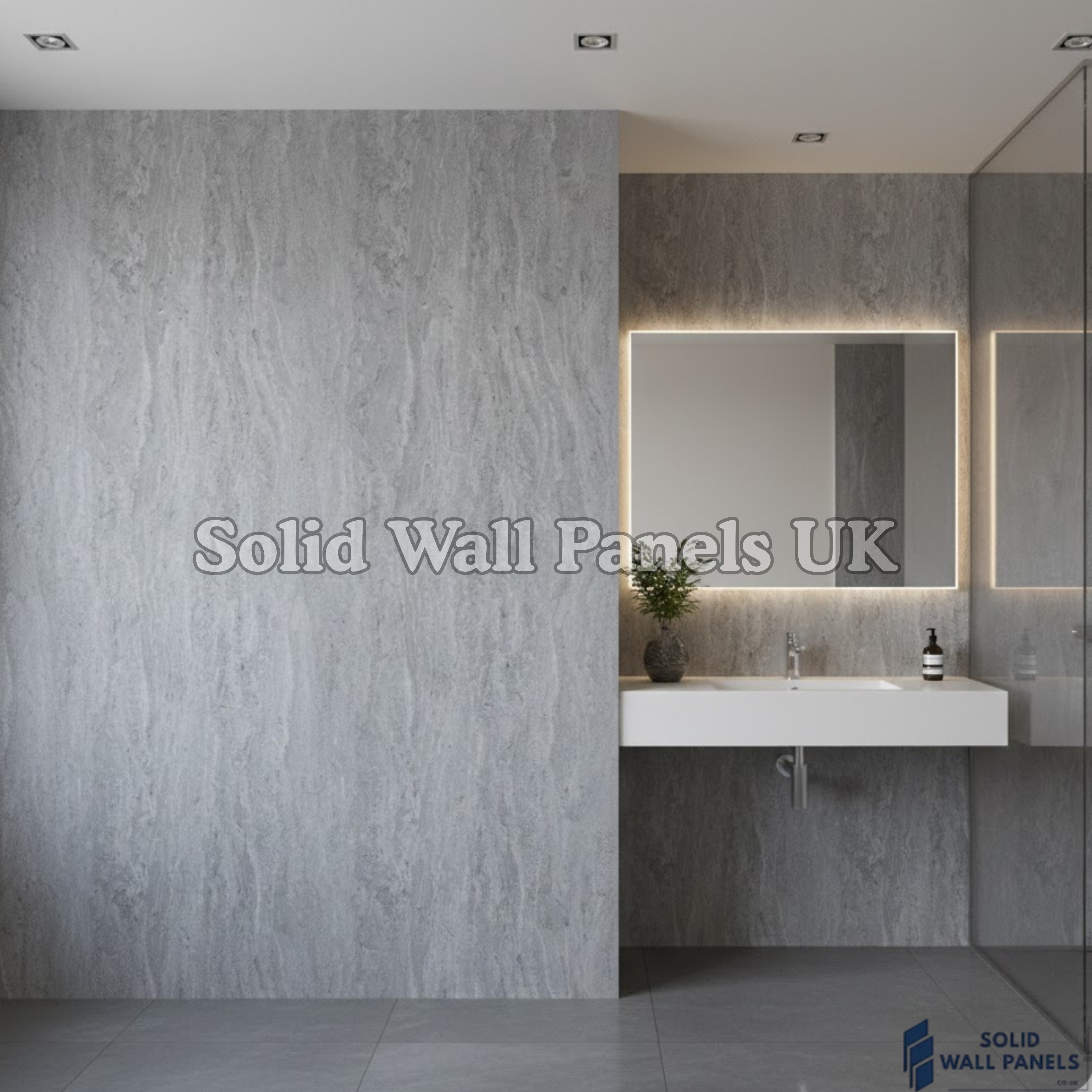 Kitchen & Bathroom PVC Wall Panels – Mix Grey Stone Effect (60 × 240 cm) | Solid Wall Panels UK