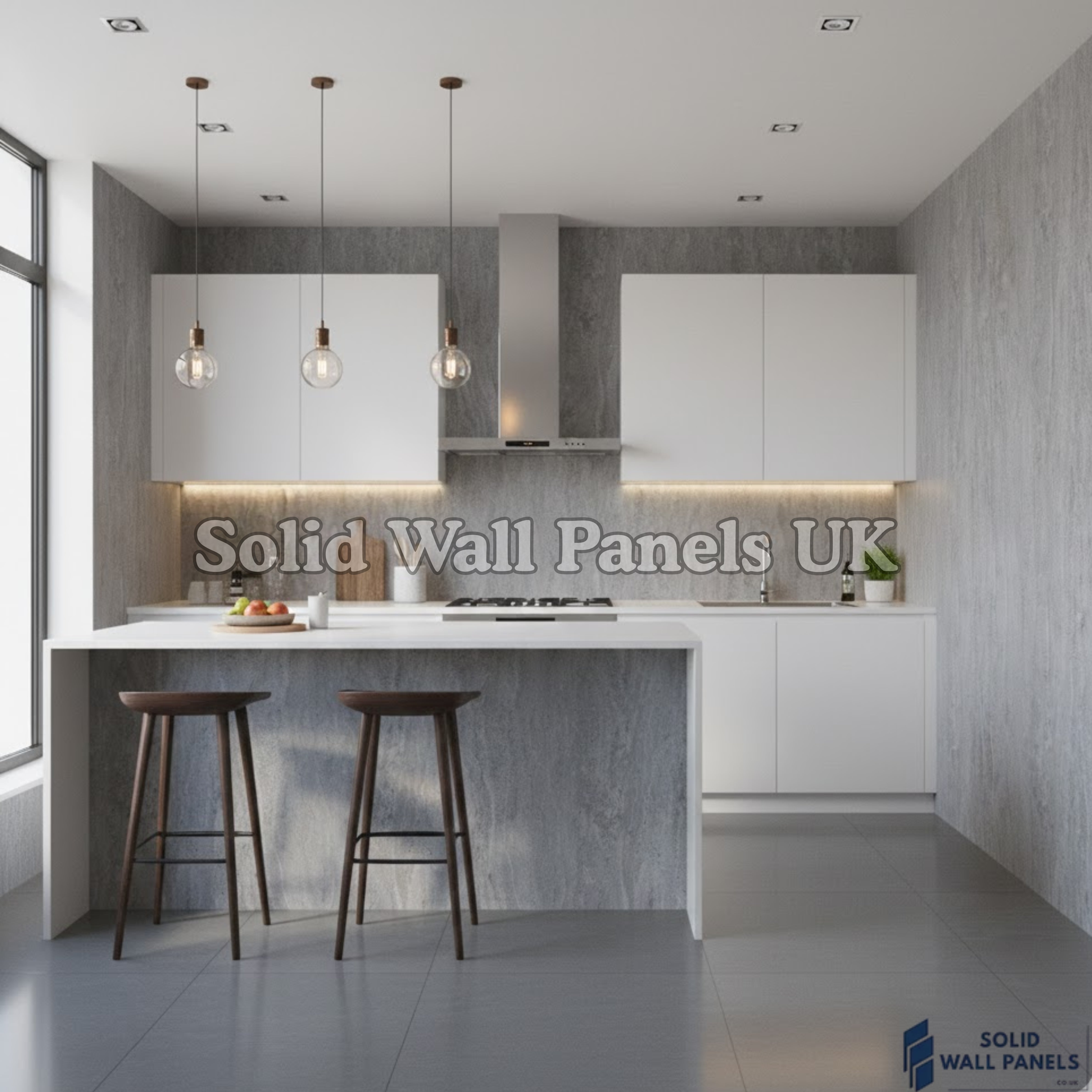 Kitchen & Bathroom PVC Wall Panels – Mix Grey Stone Effect (60 × 240 cm) | Solid Wall Panels UK