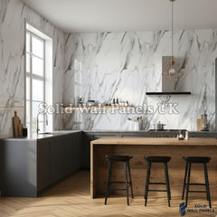 Kitchen & Bathroom PVC Wall Panels – White Marble (60 × 240 cm) | Solid Wall Panels UK
