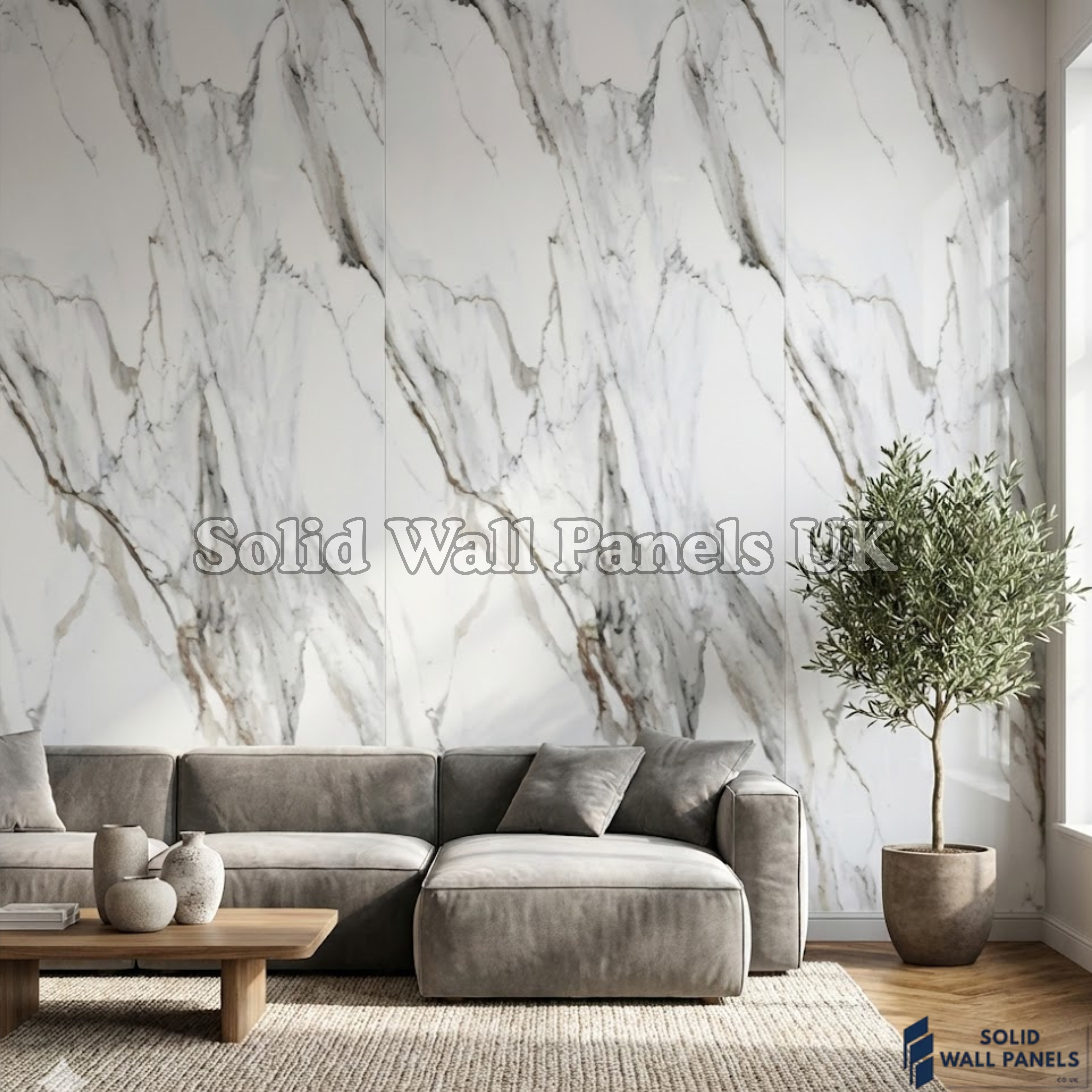 Kitchen & Bathroom PVC Wall Panels – White Marble (60 × 240 cm) | Solid Wall Panels UK
