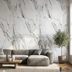 Kitchen & Bathroom PVC Wall Panels – White Marble (60 × 240 cm) | Solid Wall Panels UK
