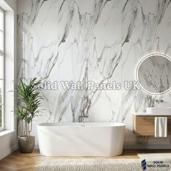 Kitchen & Bathroom PVC Wall Panels – White Marble (60 × 240 cm) | Solid Wall Panels UK