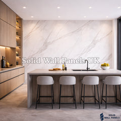 Kitchen & Bathroom PVC Wall Panels – White Marble Effect (60 × 240 cm) | Solid Wall Panels UK