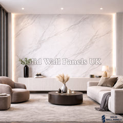 Kitchen & Bathroom PVC Wall Panels – White Marble Effect (60 × 240 cm) | Solid Wall Panels UK