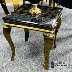 Sofia Black & Gold Marble Lamp Table – 50cm Luxury Side Table