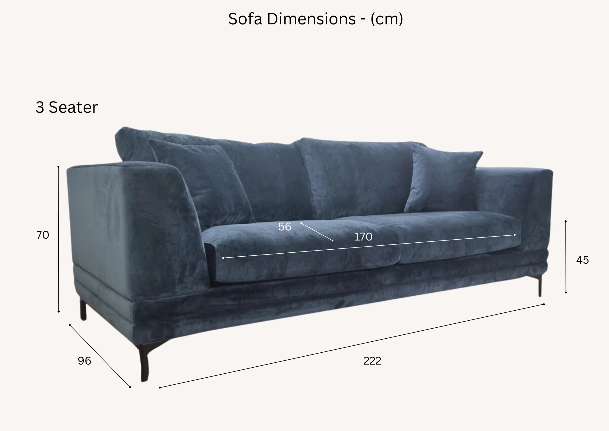 Lenox Sofa – Aegean Blue Velvet | 3 Seater & 2 Seater | Mid-Century Modern Design