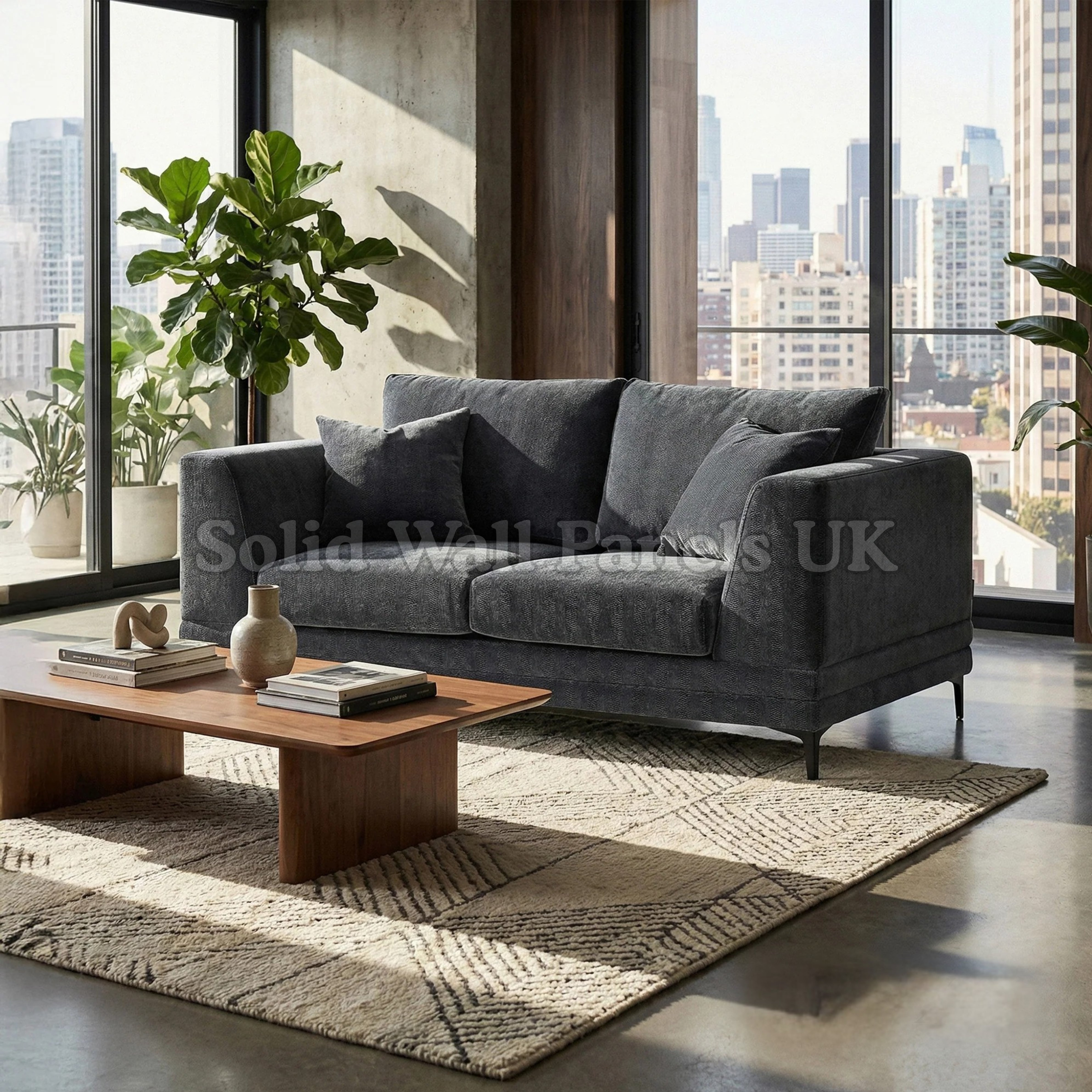 Lenox Sofa – Steel Grey Velvet 3 Seater & 2 Seater Sofa Set | Mid Century Modern Design