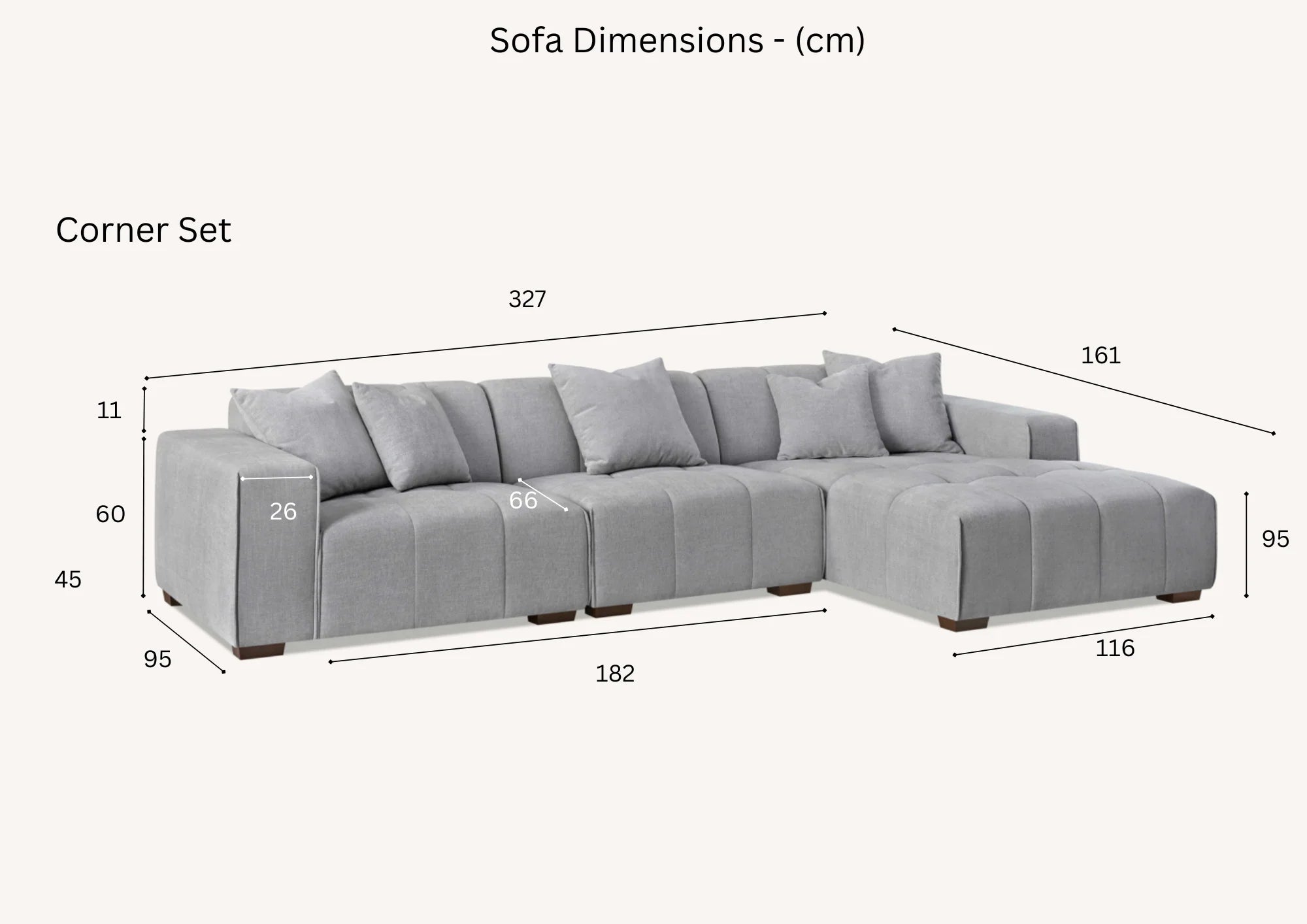 Leonard Right Hand Corner Sofa Range – Light Grey Boucle Fabric | Modern Modular Design