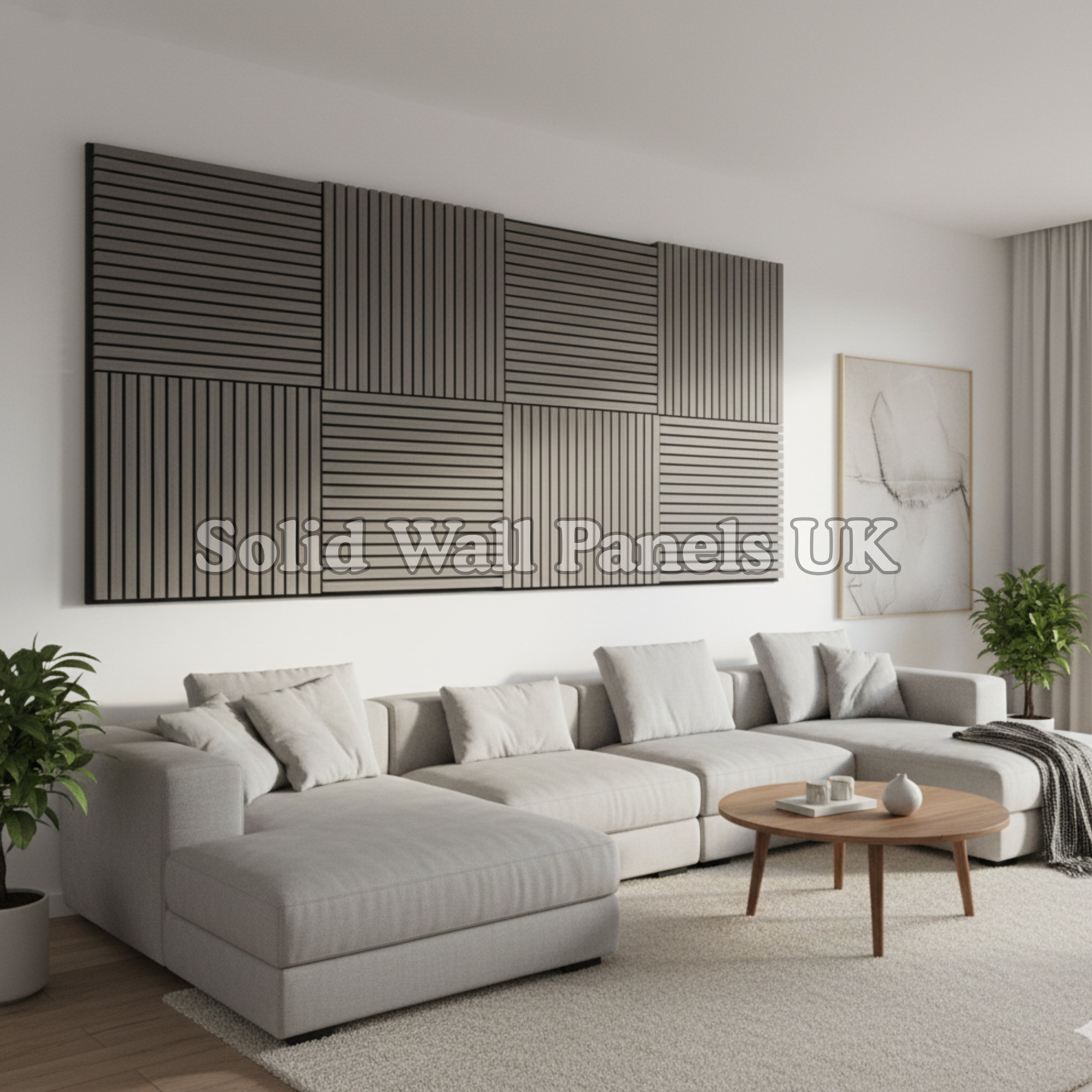 Square Acoustic Wood Wall Panels – Ash Grey | 12 Pieces 60x60cm | Solid Wall Panels UK