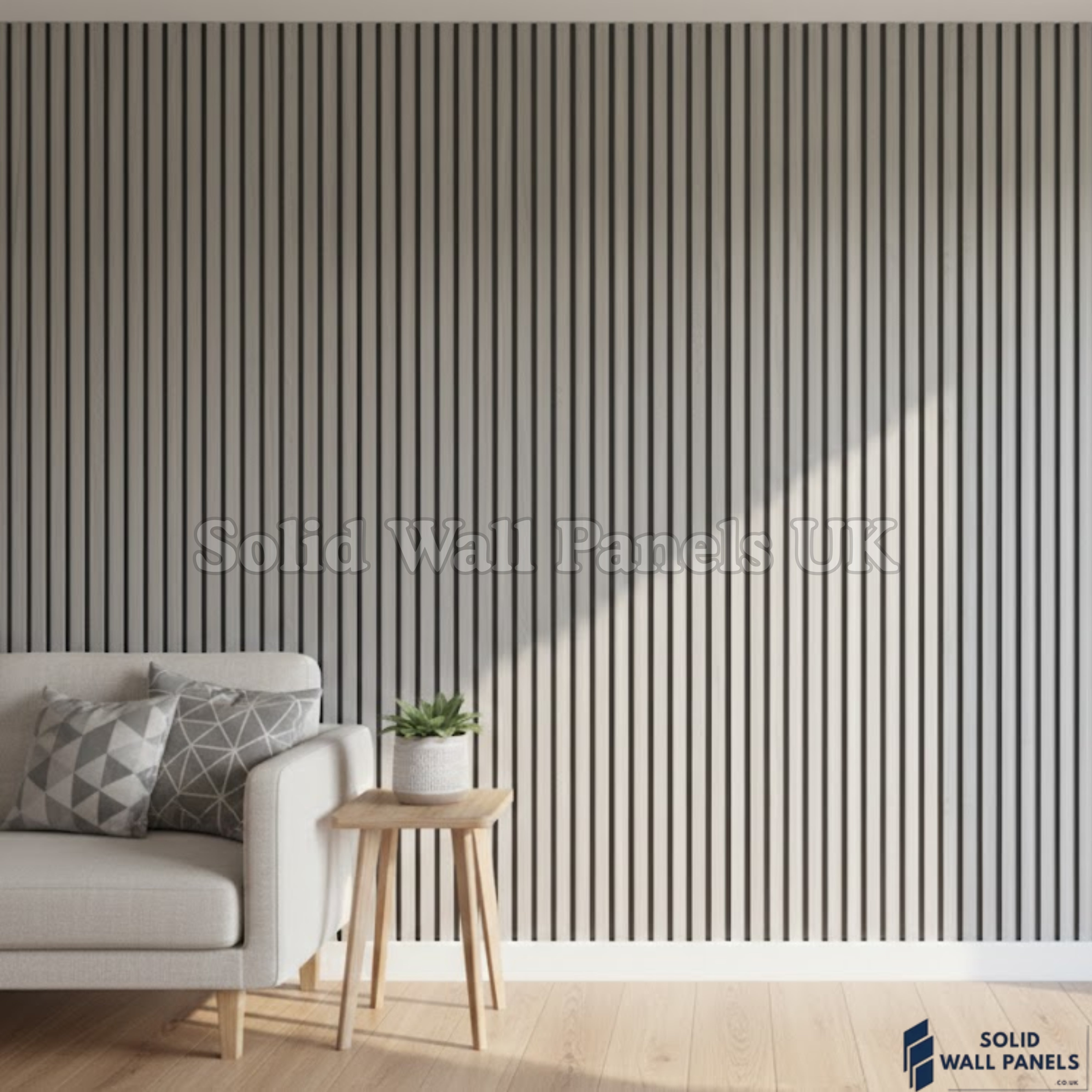 Light Grey Slatted PVC Interior Wall Panels – Decorative Wood Effect Panelling 240cm (8 Panels per Pack)