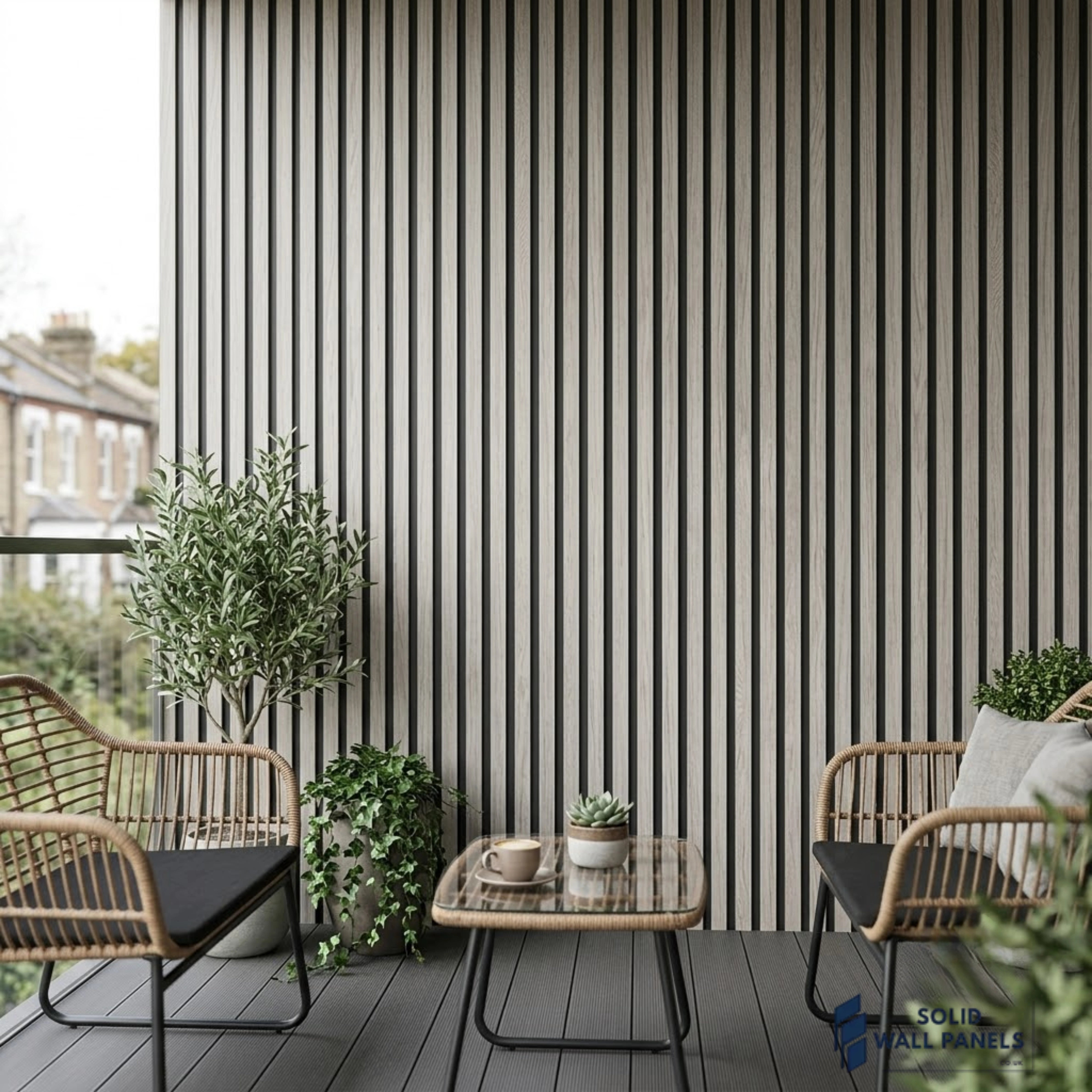 Light Grey Wood Effect PVC Outdoor Wall Panels | 240cm x 30cm (8 Panels per pack)