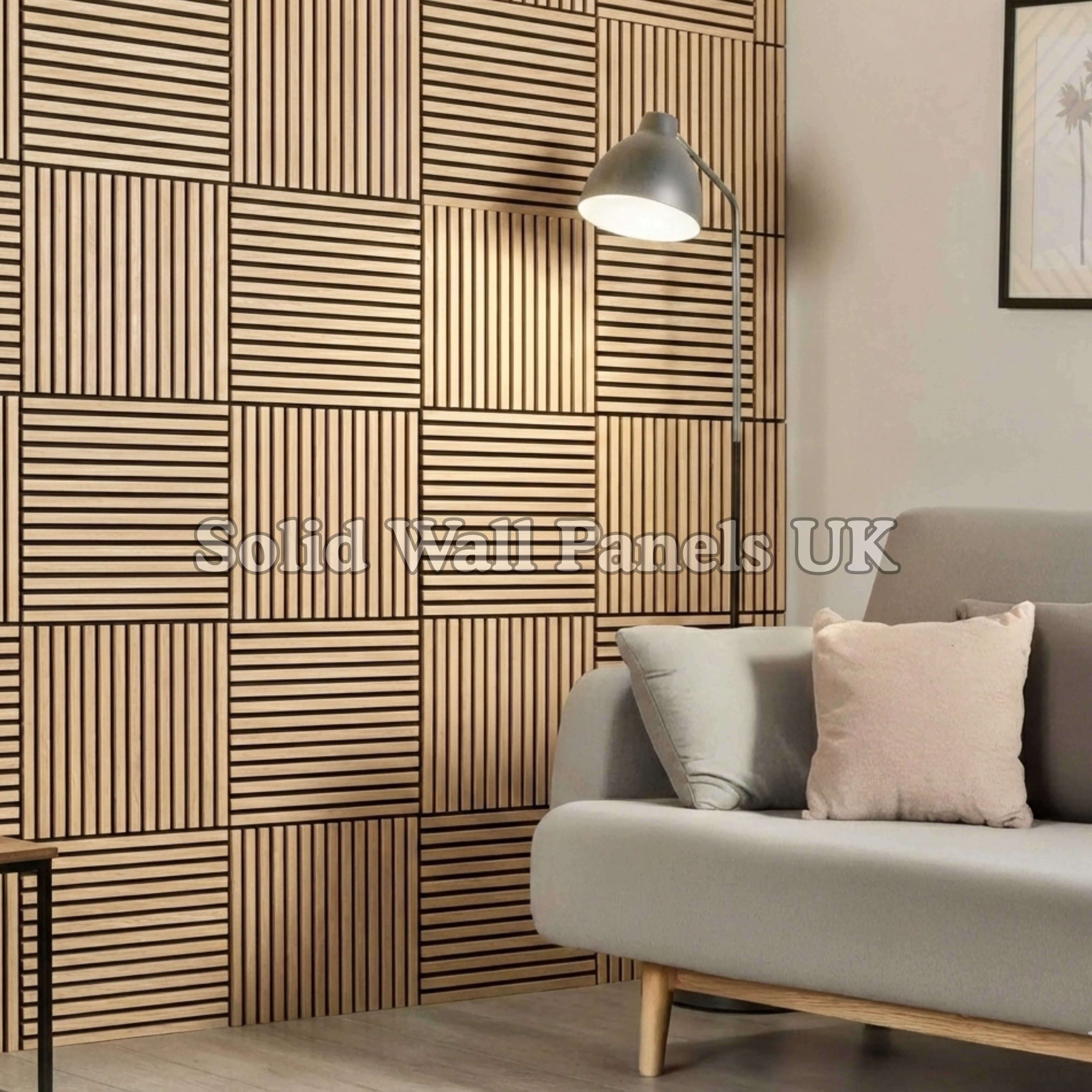 Square Acoustic Wood Wall Panels – Light Oak (60×60 cm, Set of 12) | Solid Wall Panels UK