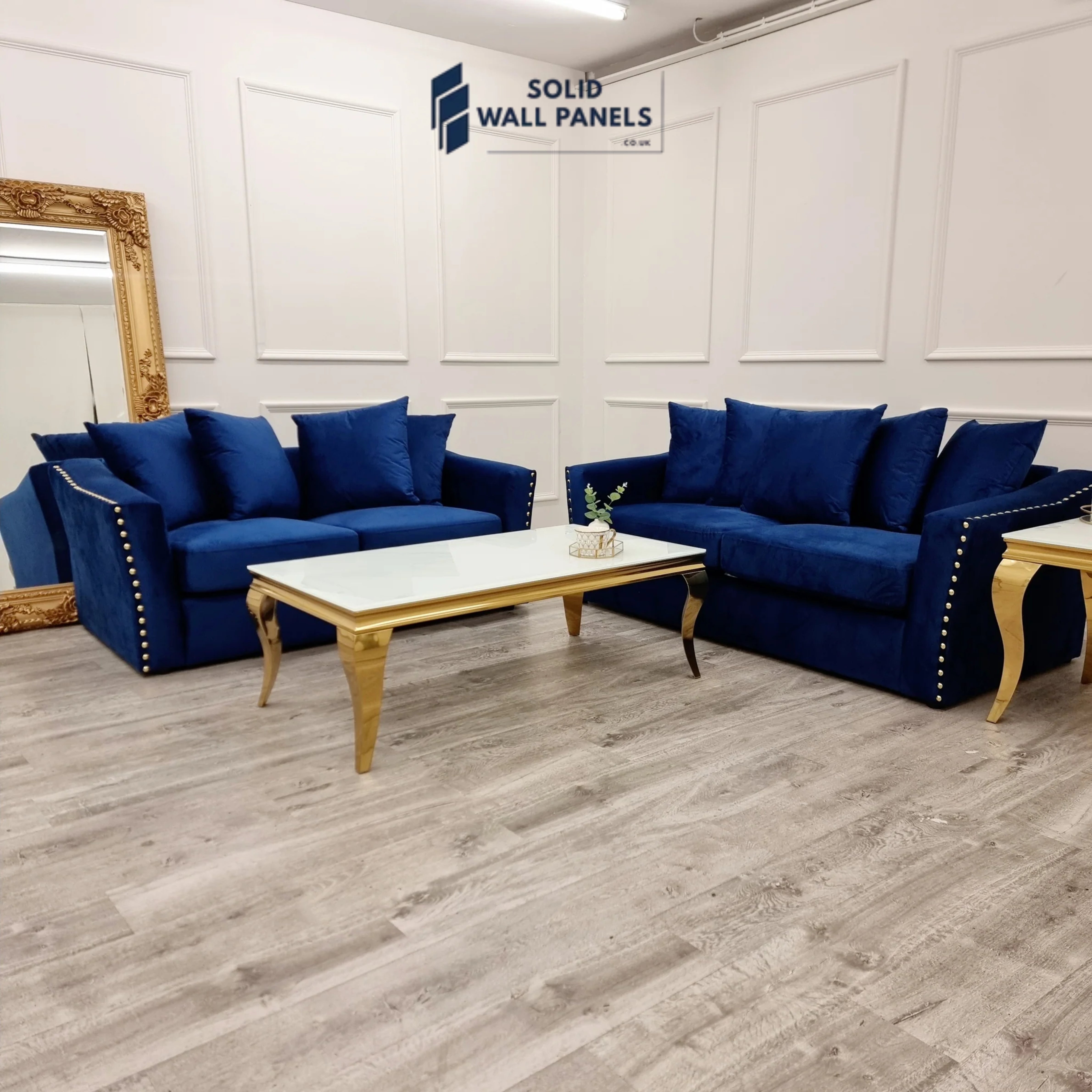 Lincoln Crushed Velvet 3 & 2 Seater Sofa – Marine Blue | Scatter Back Cushions