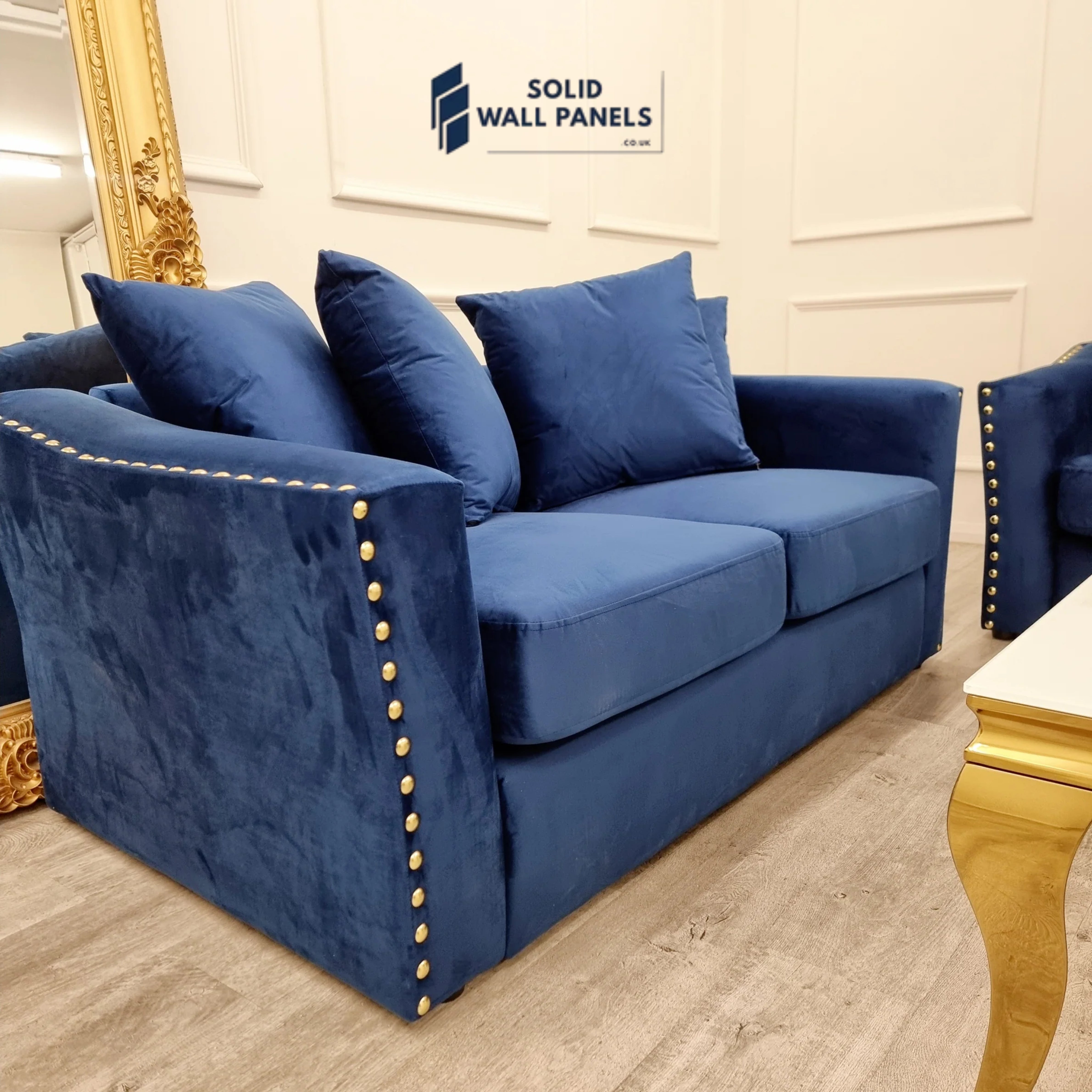 Lincoln Crushed Velvet 3 & 2 Seater Sofa – Marine Blue | Scatter Back Cushions