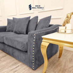 Lincoln Crushed Velvet 3 & 2 Seater Sofa With Scatter Back Cushions – Pebble Grey