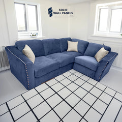 Lincoln Velvet 4 Seater Corner Sofa – Plush Marine Blue | Chrome Stud Detail