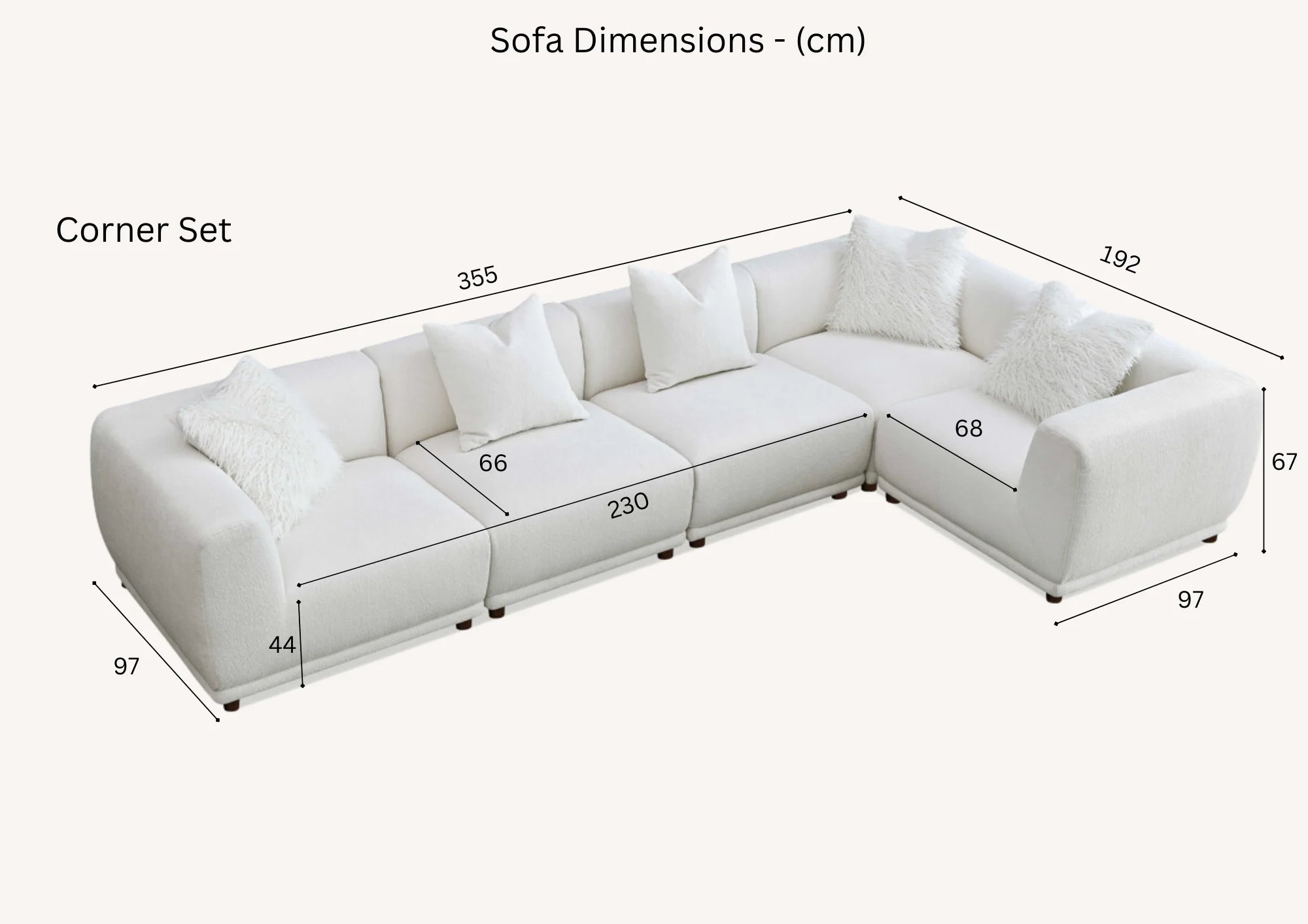 Lottie Modular Corner Sofa – Polar Boucle Fabric | 5-Seater Modular Design | Versatile, Luxury Comfort