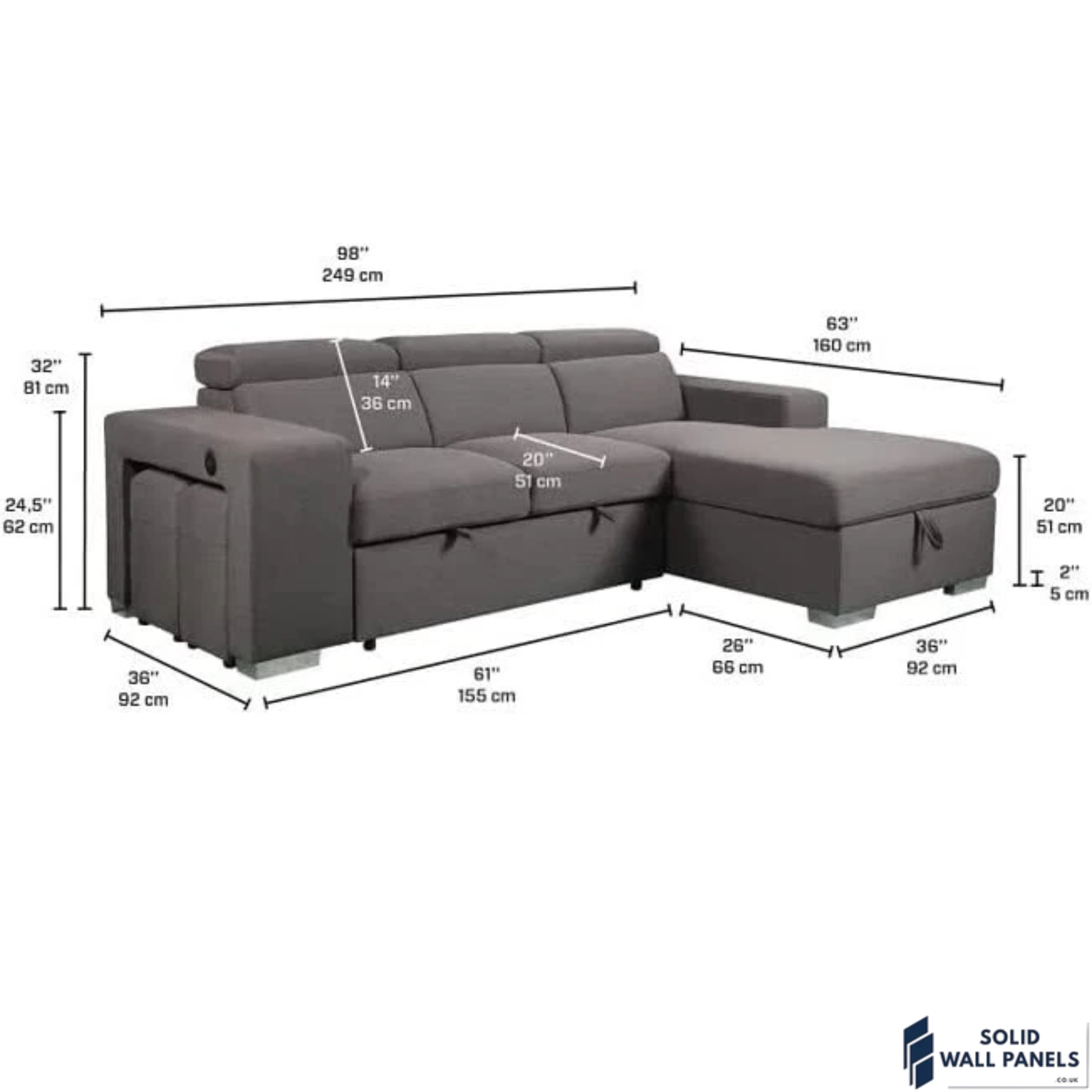 Luca Grey Corner Sofa Bed with Storage – Universal L Shape Sofa Bed UK