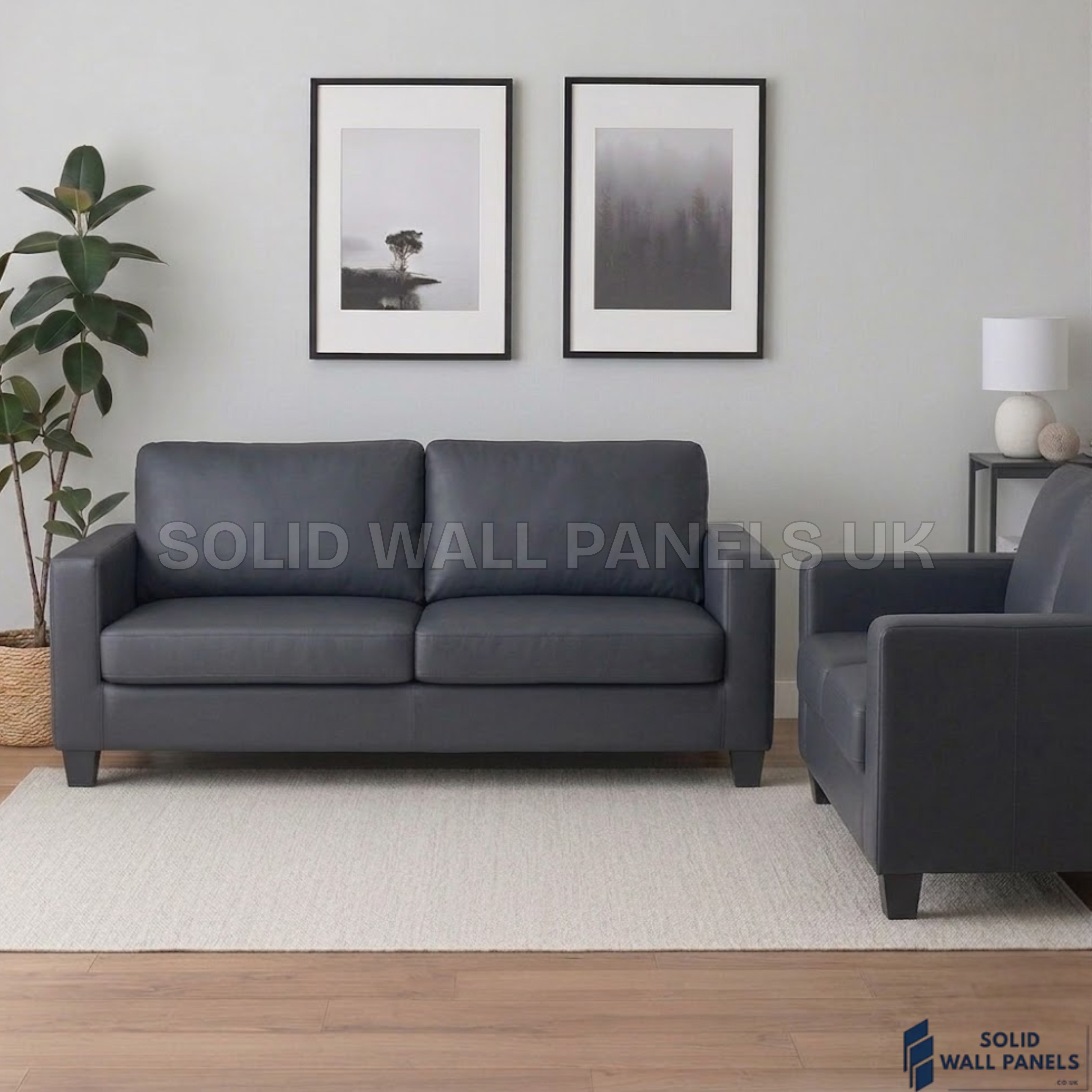 Lucy Black PU Sofa Set – 3+2 Compact Leather Look Sofa | Space Saving Design