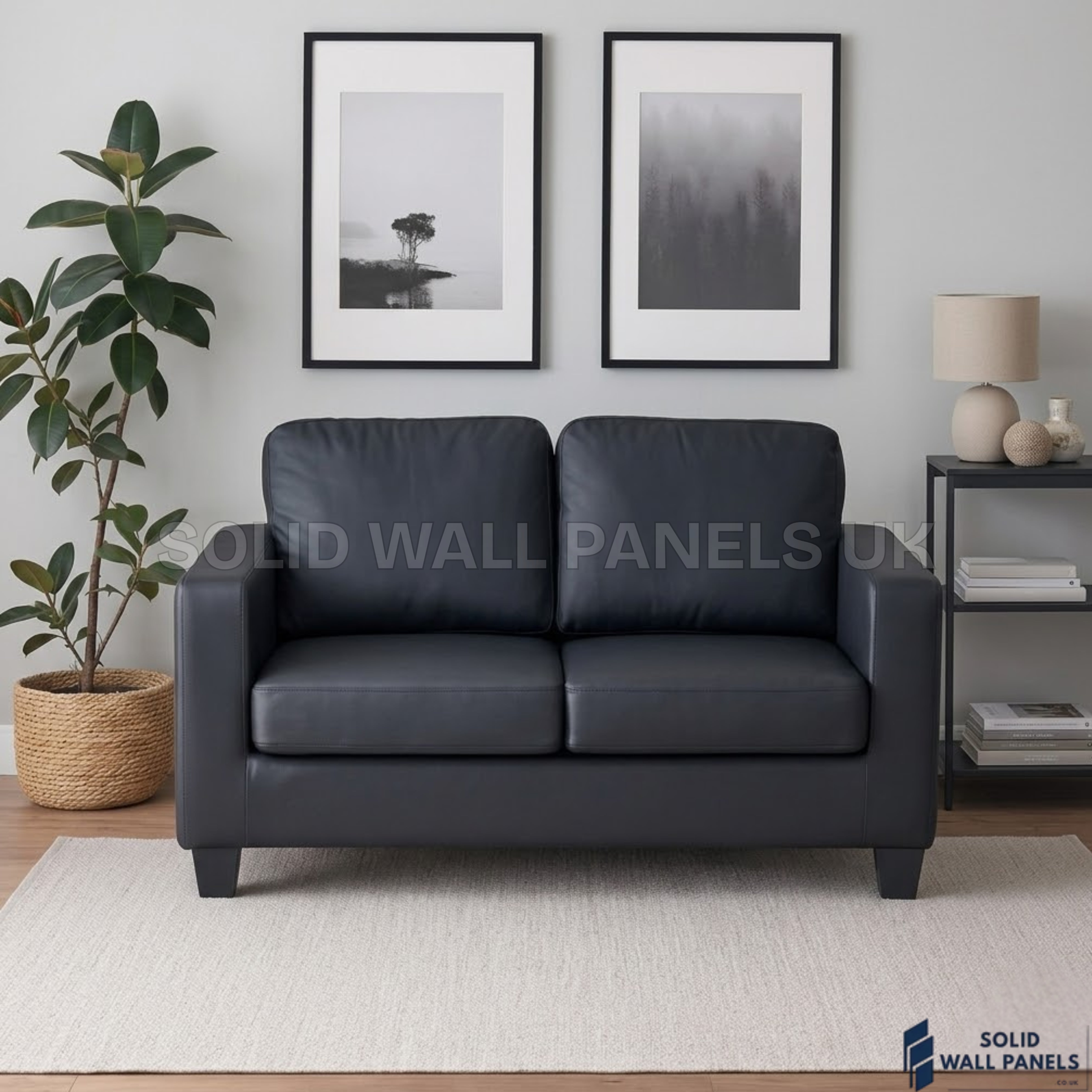 Lucy Black PU Sofa Set – 3+2 Compact Leather Look Sofa | Space Saving Design