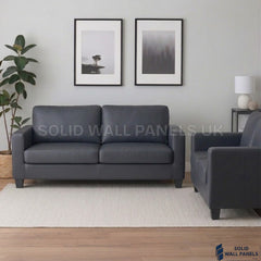 Lucy Black PU Sofa Set – 3+2 Compact Leather Look Sofa | Space Saving Design