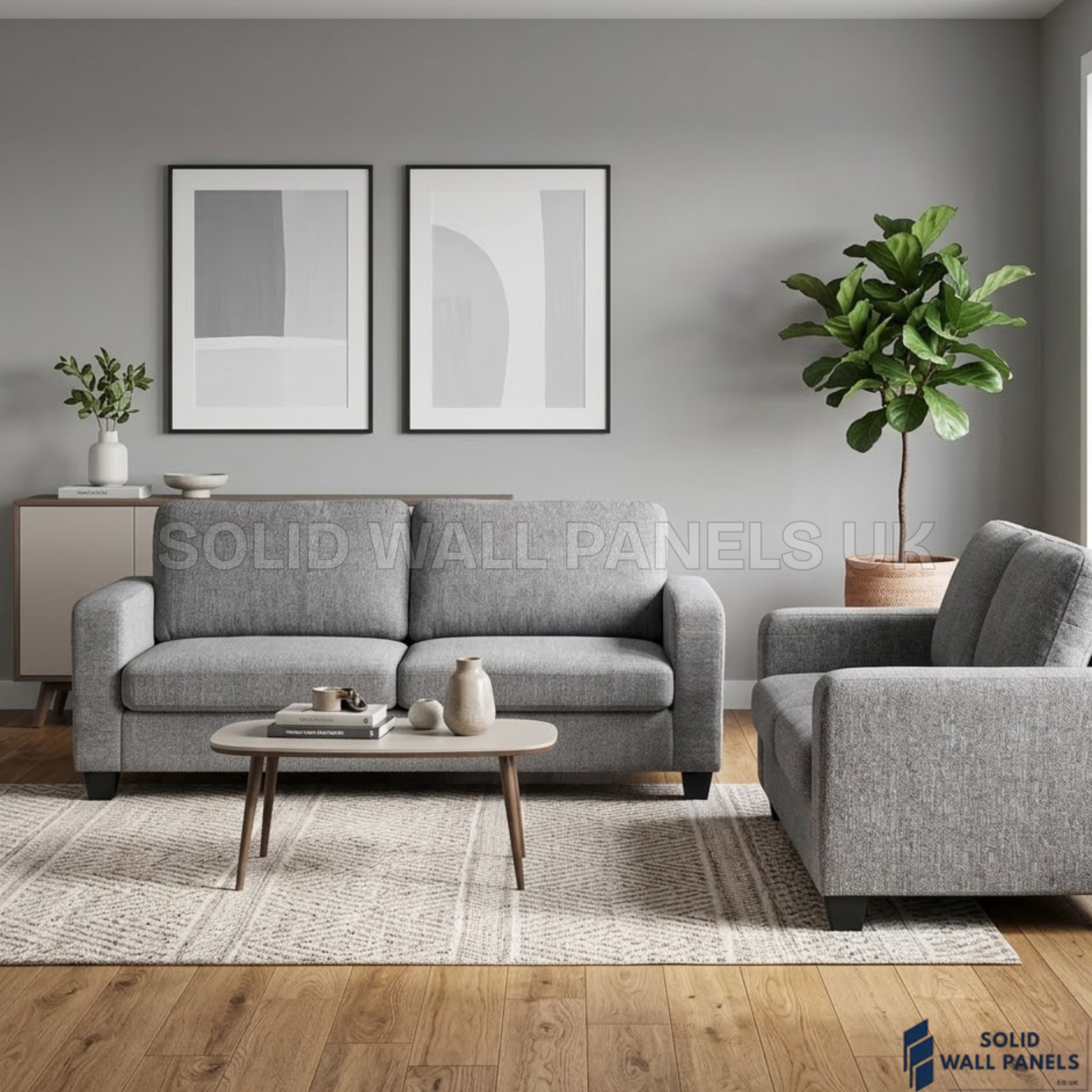 Lucy Grey Fabric Sofa Set – 3+2 Seater Compact Sofa | Soft Fabric Space Saving Modern Design