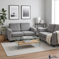 Lucy Grey Fabric Sofa Set – 3+2 Seater Compact Sofa | Soft Fabric Space Saving Modern Design