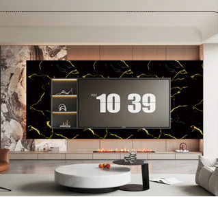 Luxury Black Marble Media Wall Panels with Gold Veins – 60 x 240 cm