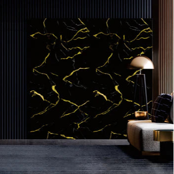 Luxury Black Marble Media Wall Panels with Gold Veins – 60 x 240 cm