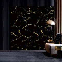 Luxury Black Marble Media Wall Panels with Gold Veins – 60 x 240 cm